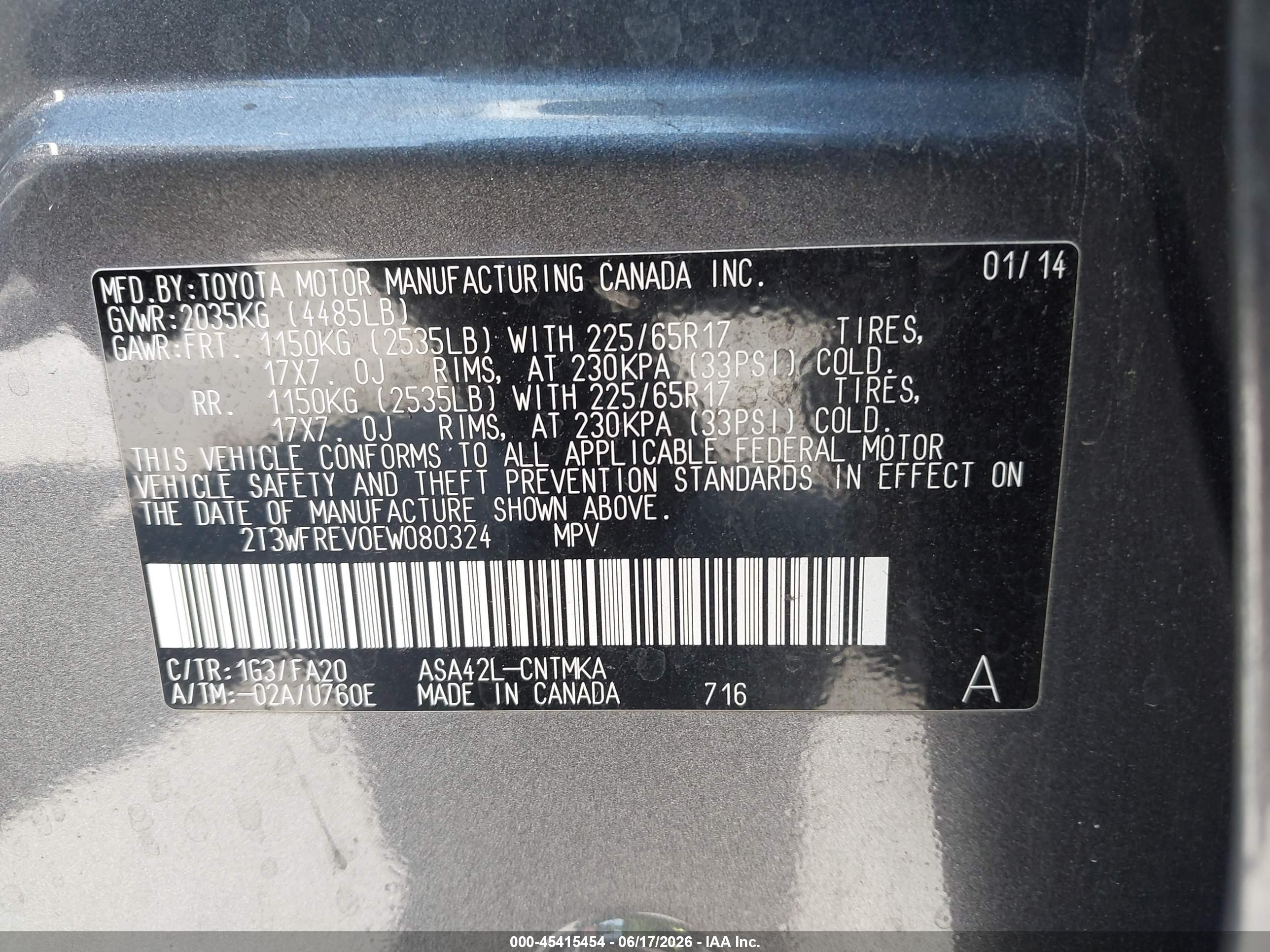 2014 Toyota Rav4 Xle Gray vin: 2T3WFREV0EW080324