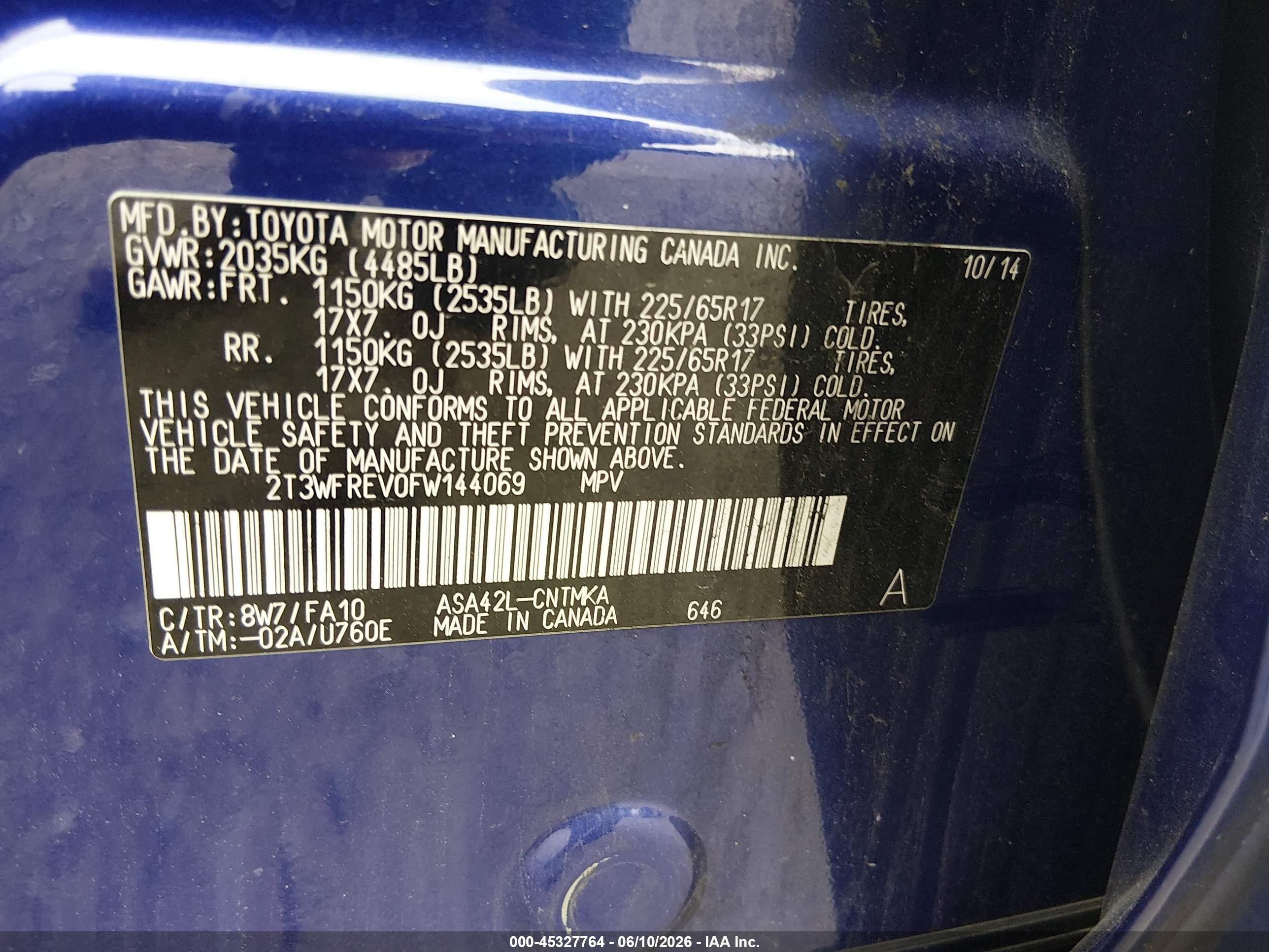 2015 Toyota Rav4 Xle Синий vin: 2T3WFREV0FW144069