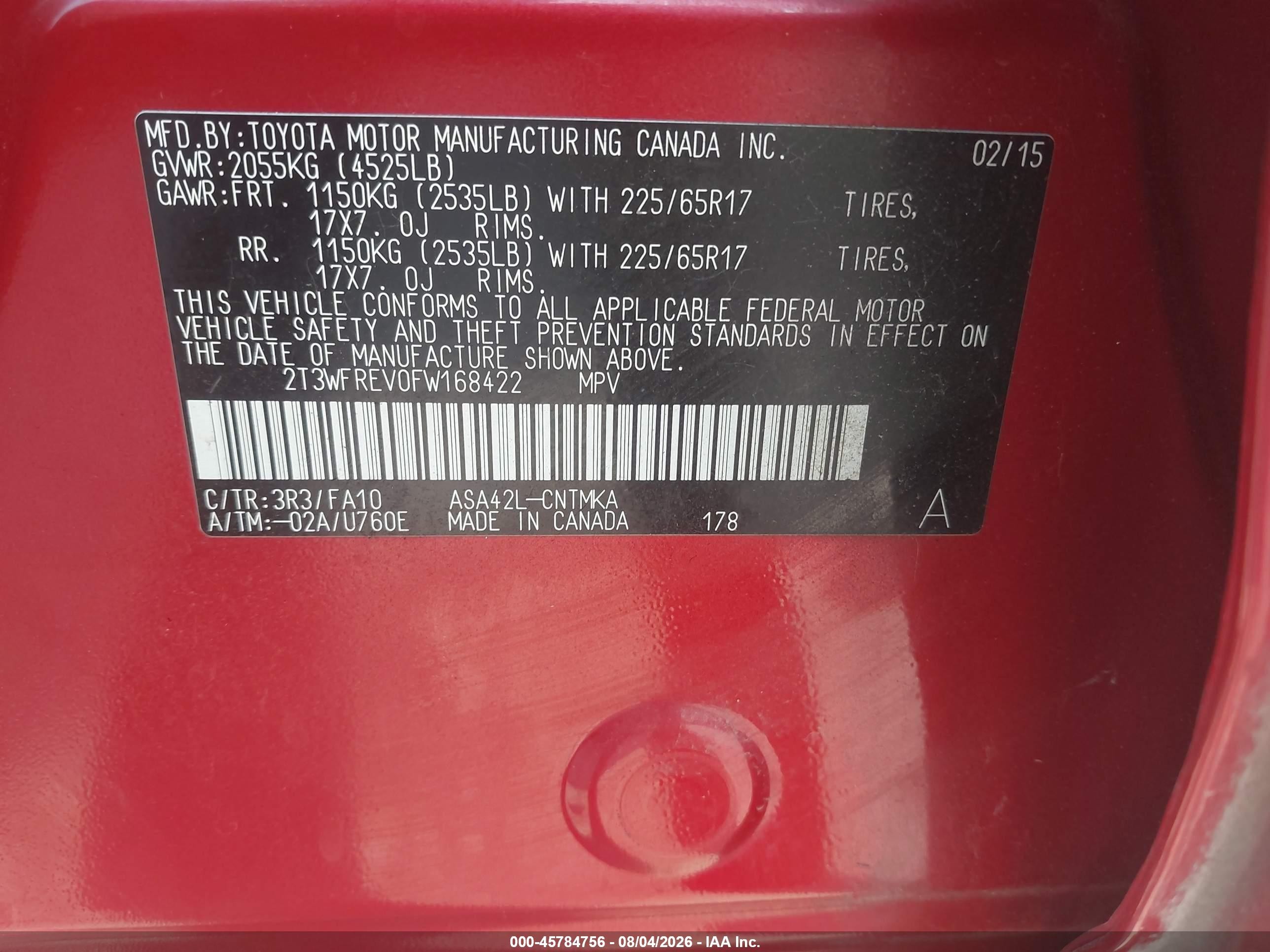 2015 Toyota Rav4 Xle Red vin: 2T3WFREV0FW168422