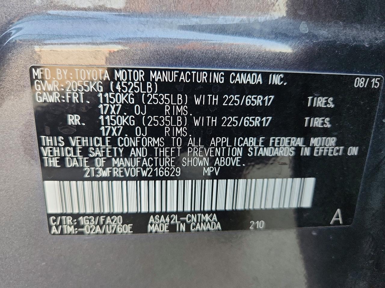 2015 Toyota Rav4 Xle Charcoal vin: 2T3WFREV0FW216629