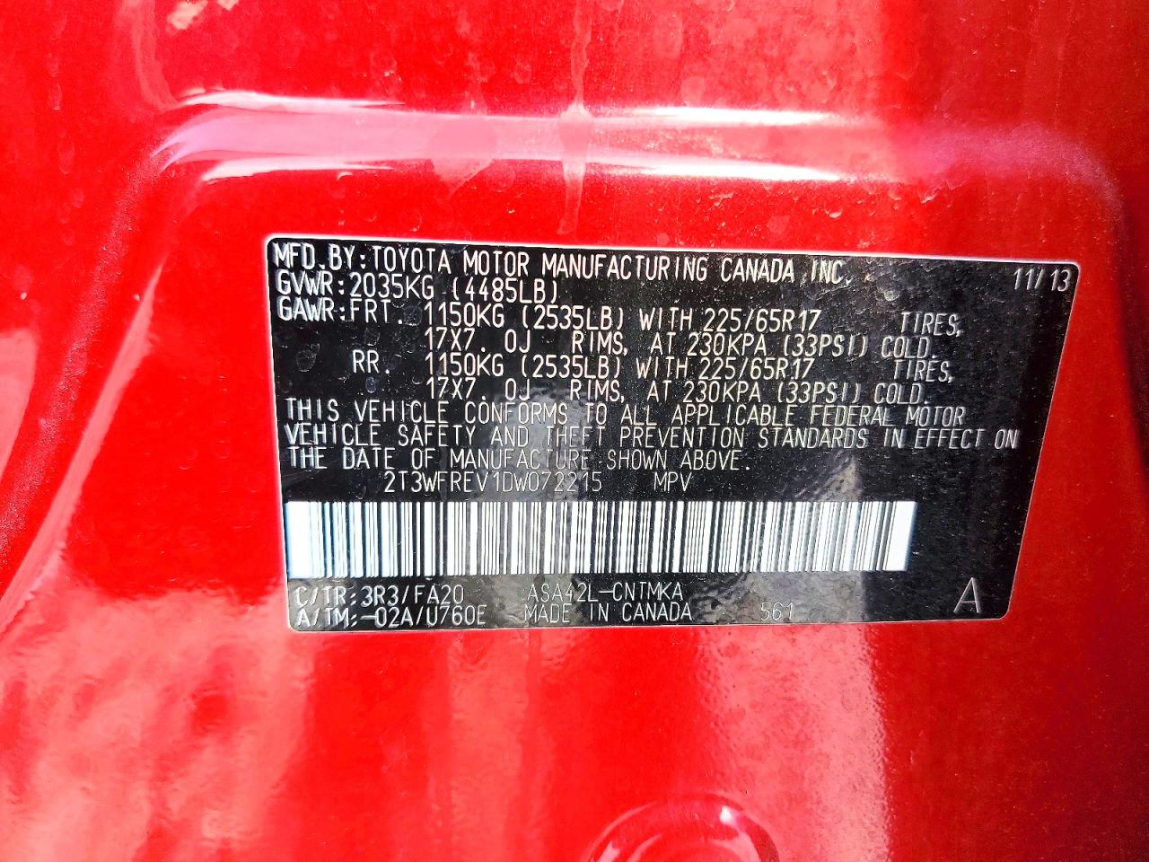 2013 Toyota Rav4 Xle Red vin: 2T3WFREV1DW072215