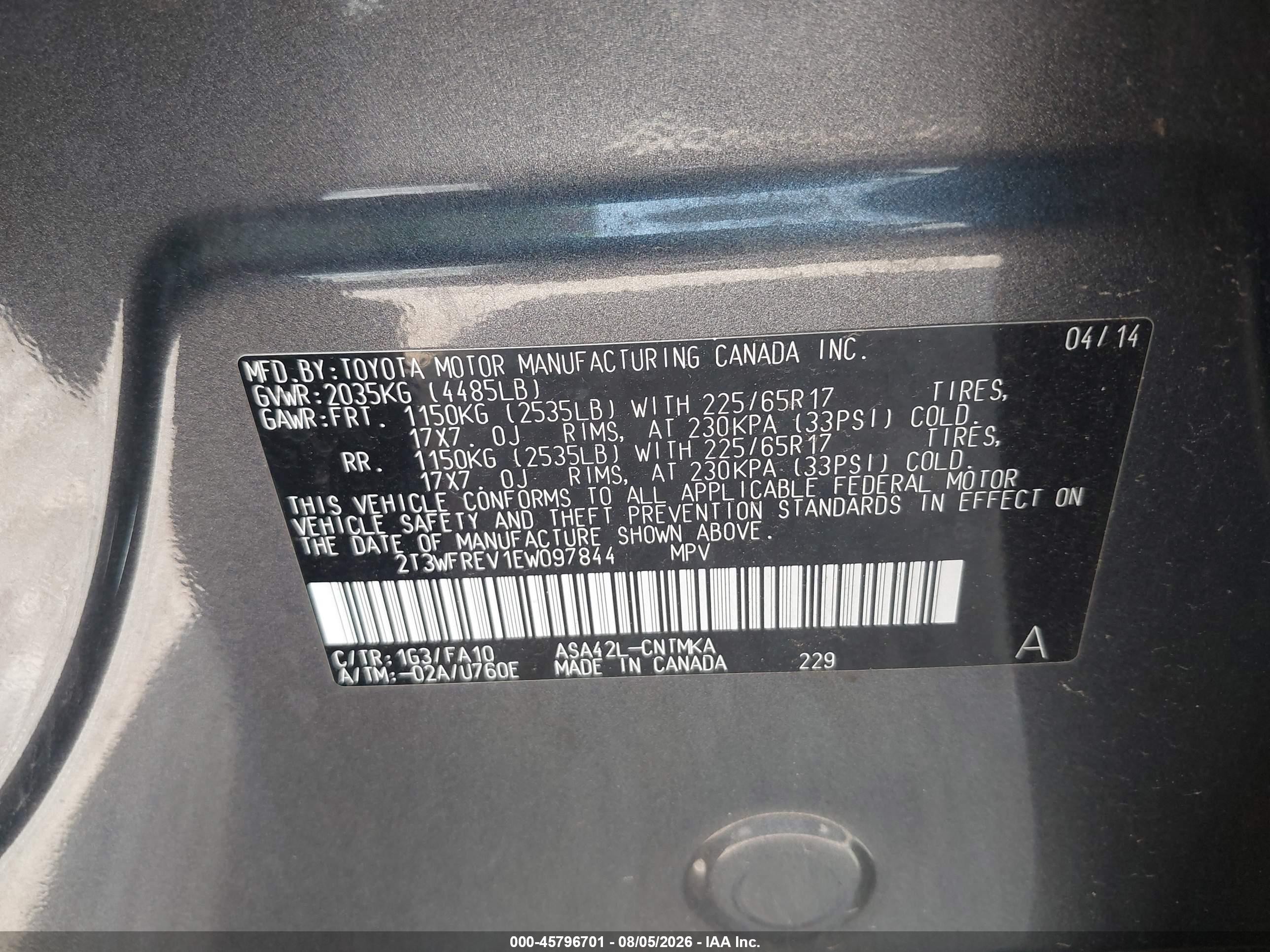 2014 Toyota Rav4 Xle Gray vin: 2T3WFREV1EW097844