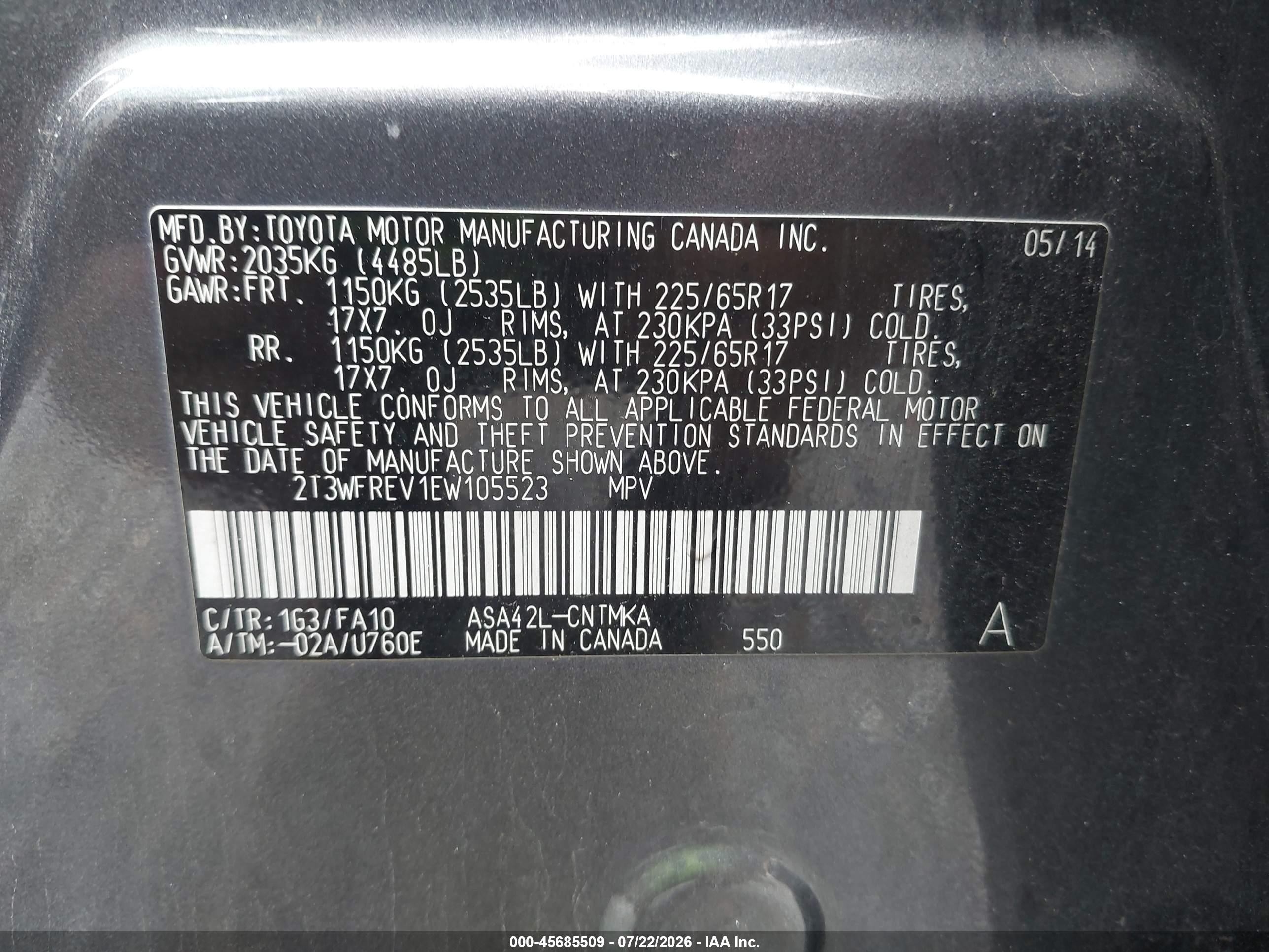 2014 Toyota Rav4 Xle Серый vin: 2T3WFREV1EW105523