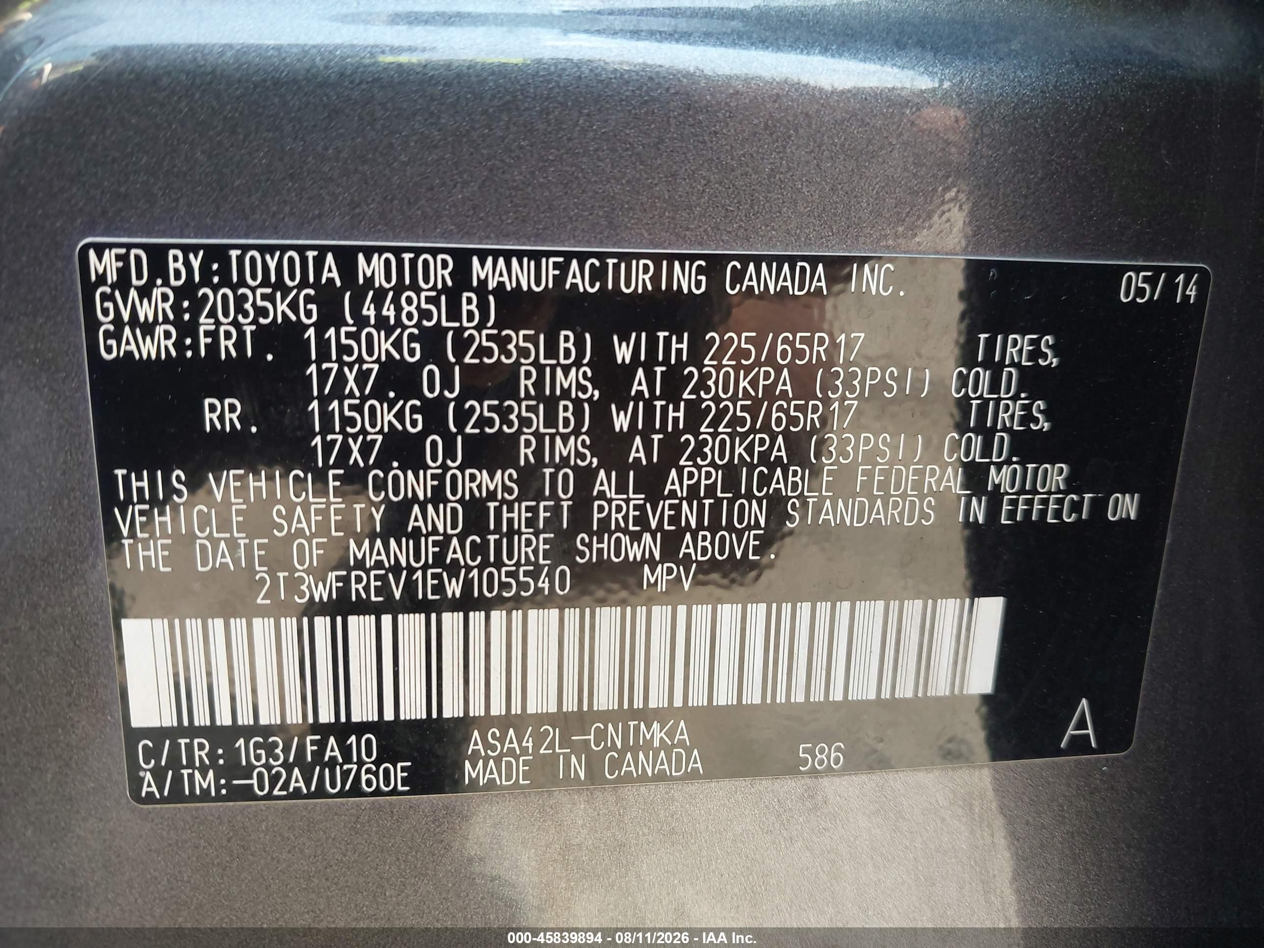 2014 Toyota Rav4 Xle Gray vin: 2T3WFREV1EW105540