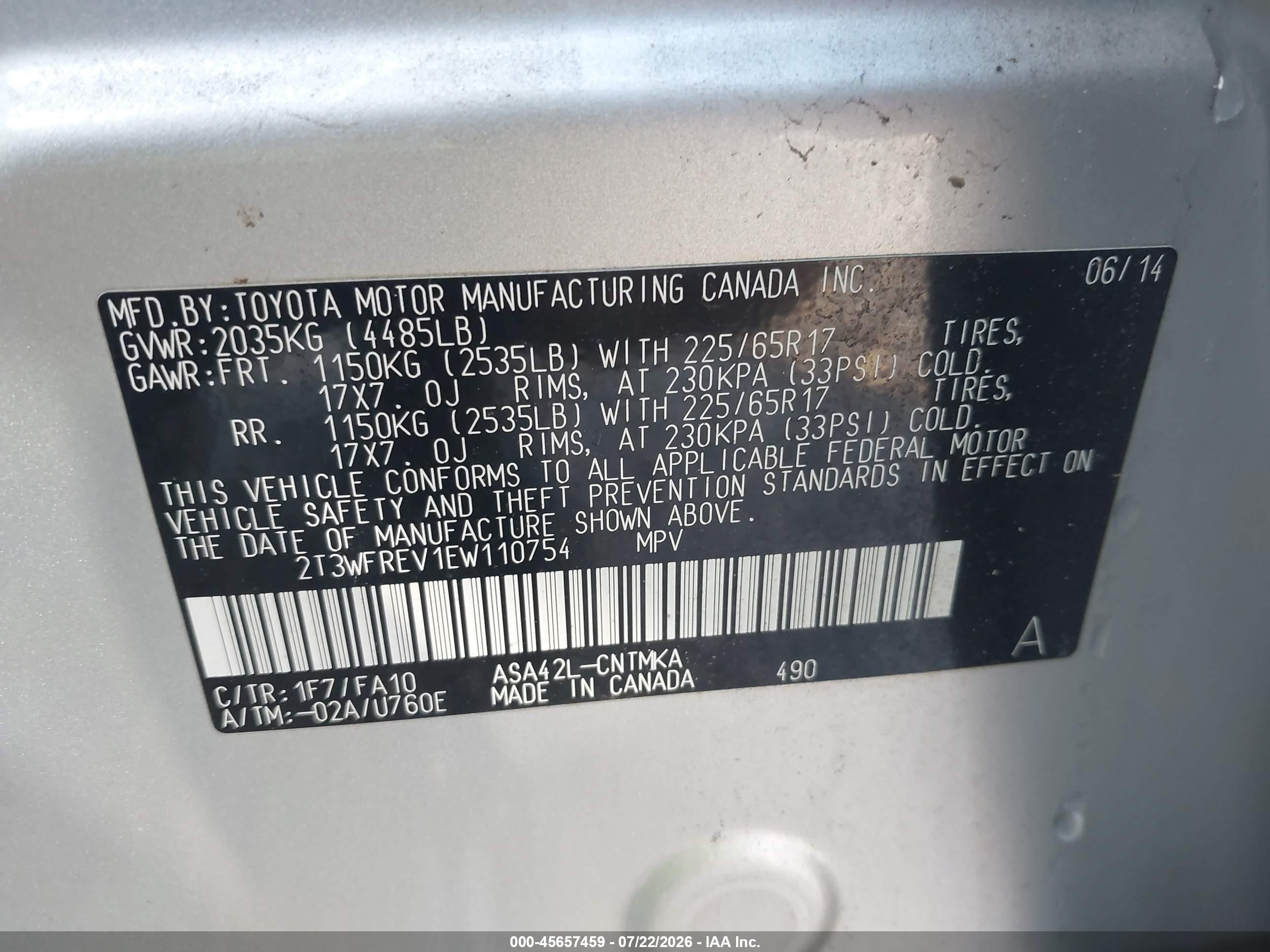 2014 Toyota Rav4 Xle Silver vin: 2T3WFREV1EW110754