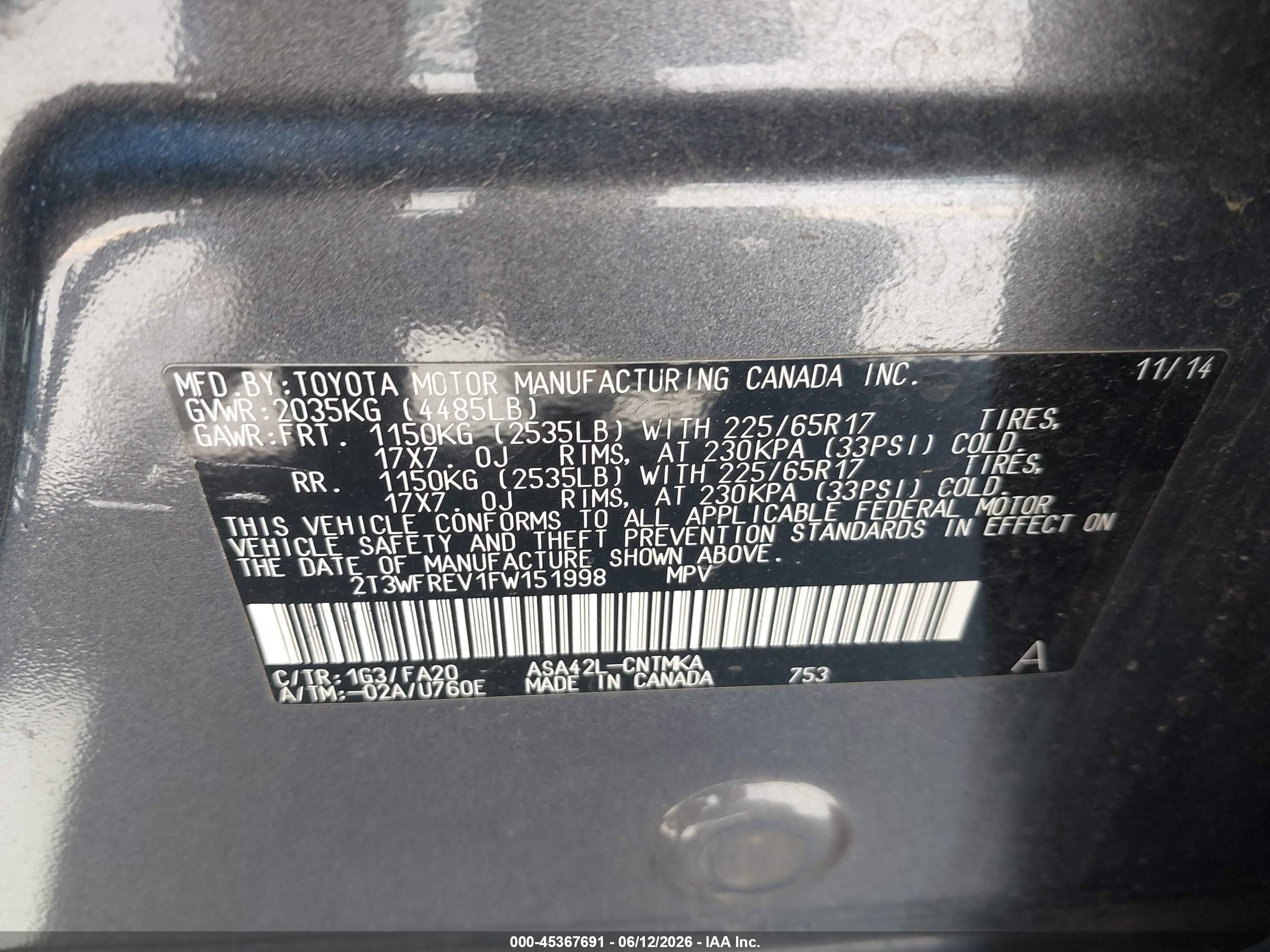 2015 Toyota Rav4 Xle Gray vin: 2T3WFREV1FW151998