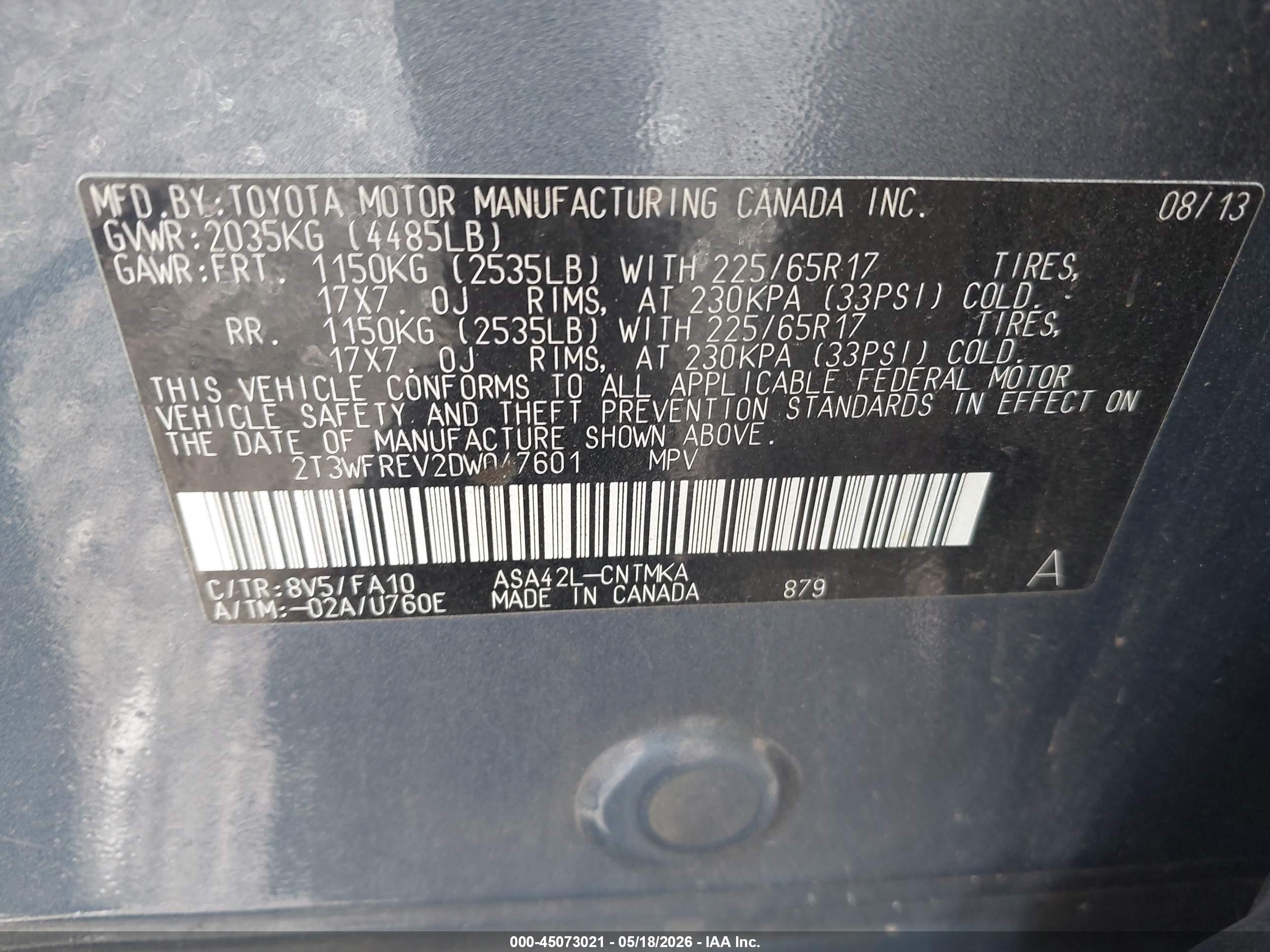 2013 Toyota Rav4 Xle Blue vin: 2T3WFREV2DW047601