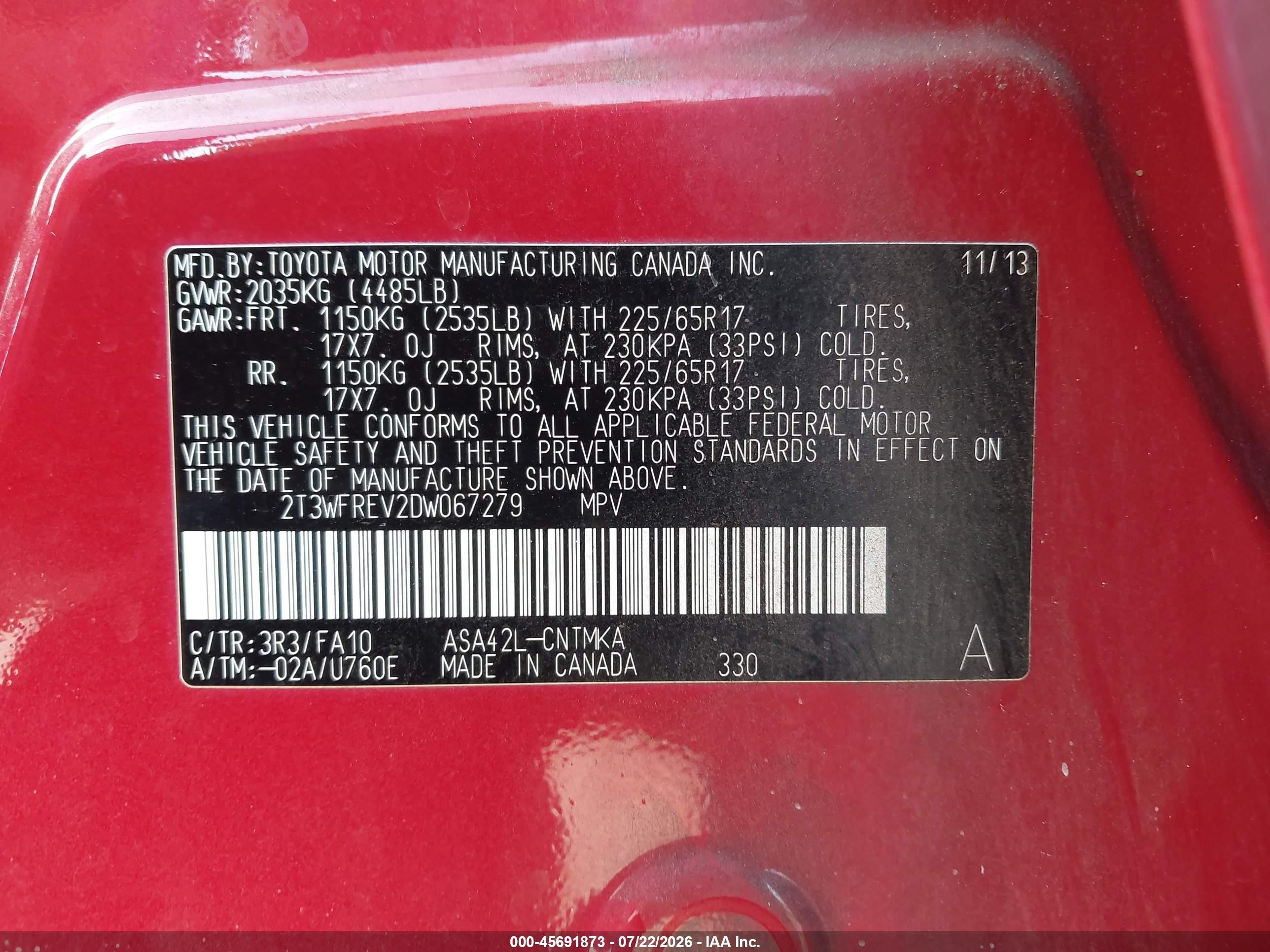 2013 Toyota Rav4 Xle Red vin: 2T3WFREV2DW067279