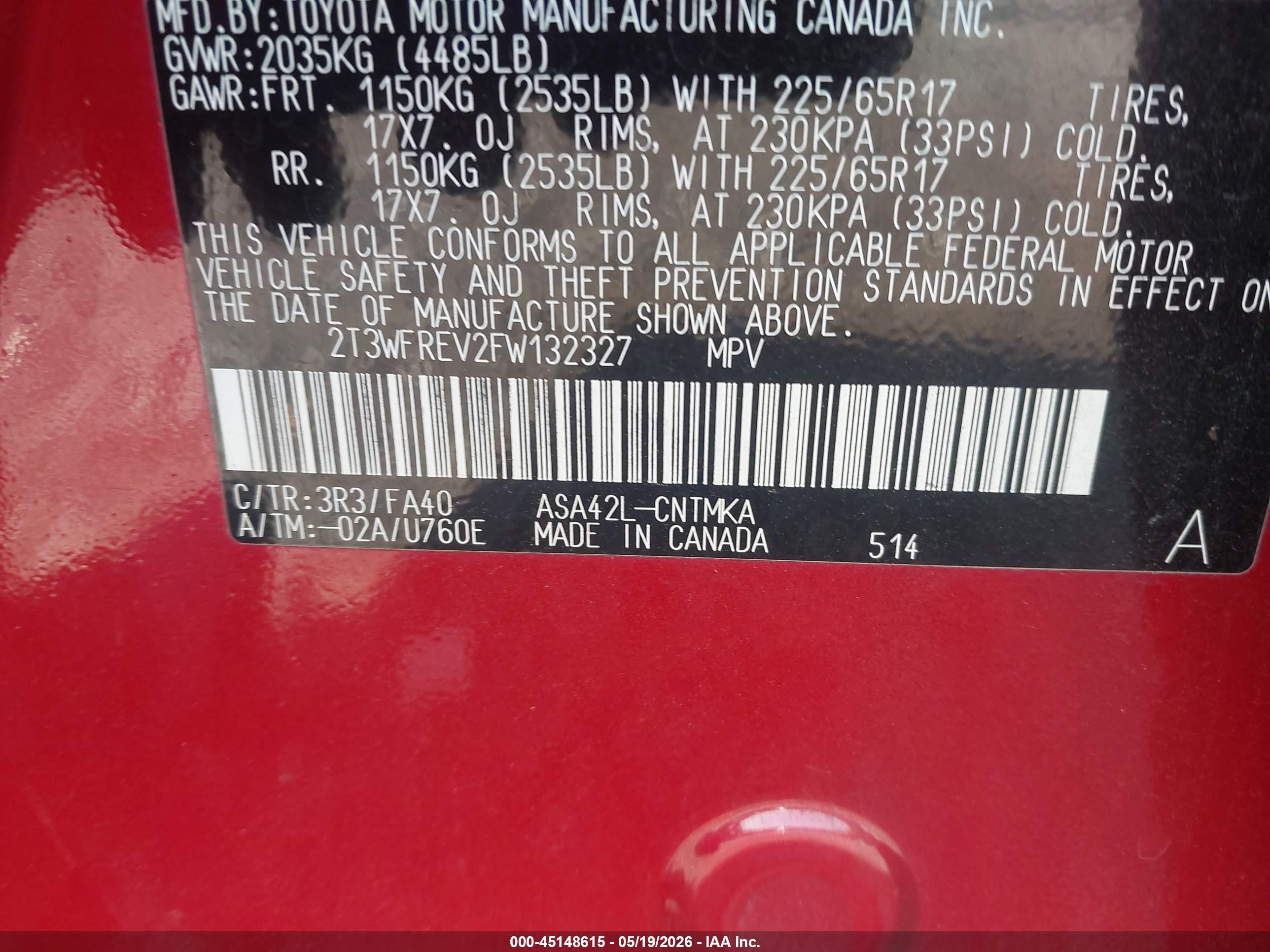 2015 Toyota Rav4 Xle Red vin: 2T3WFREV2FW132327
