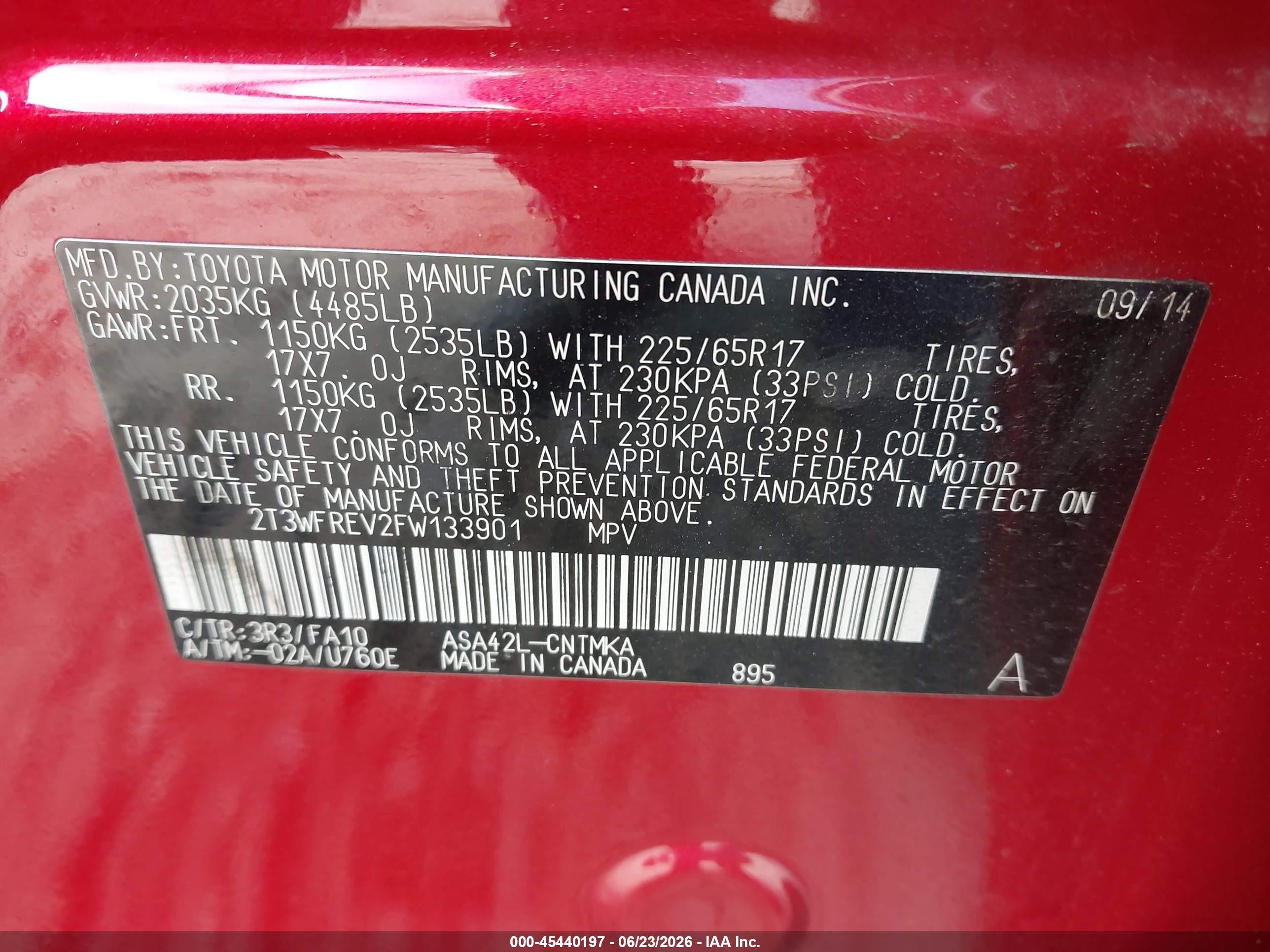 2015 Toyota Rav4 Xle Red vin: 2T3WFREV2FW133901