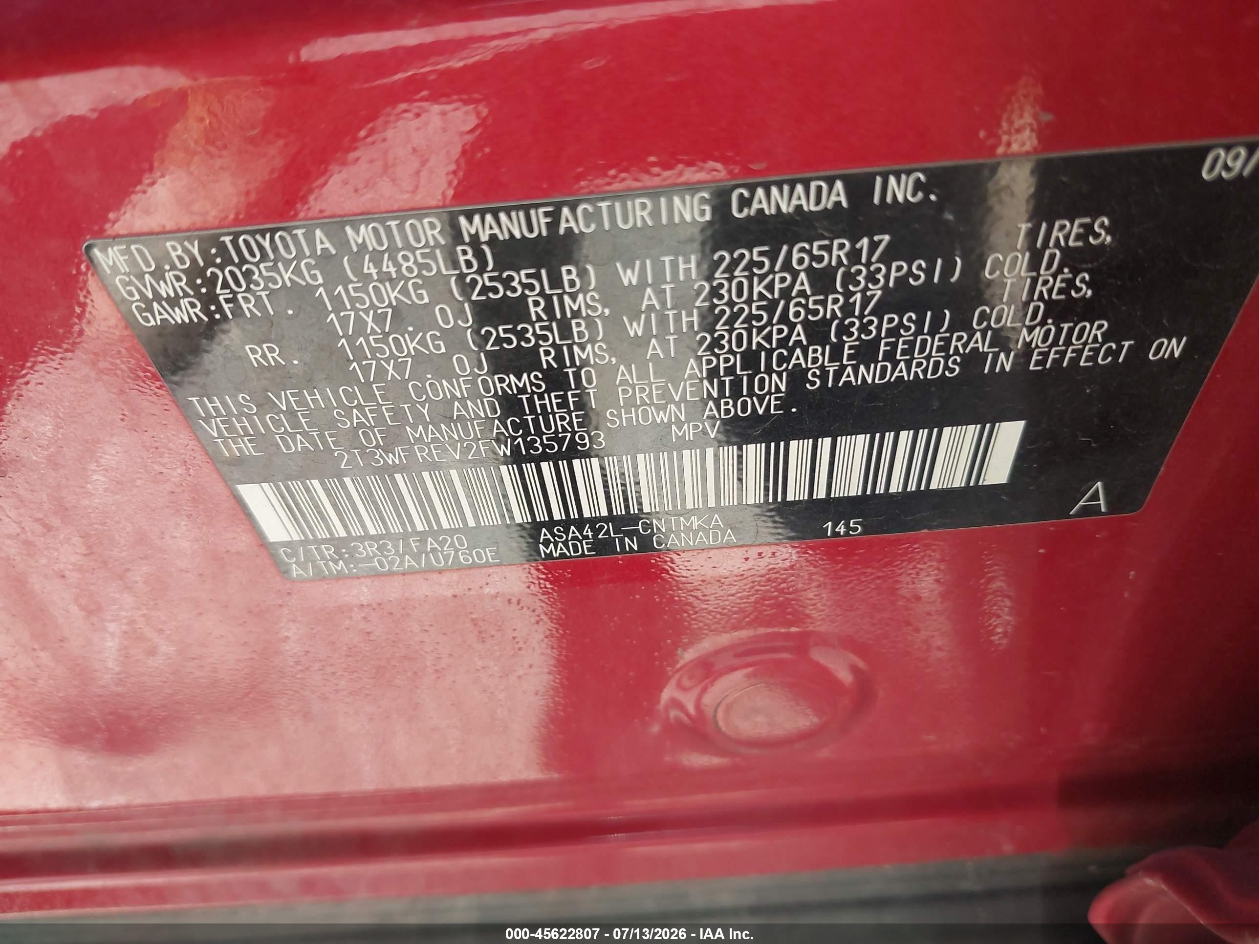 2015 Toyota Rav4 Xle Red vin: 2T3WFREV2FW135793