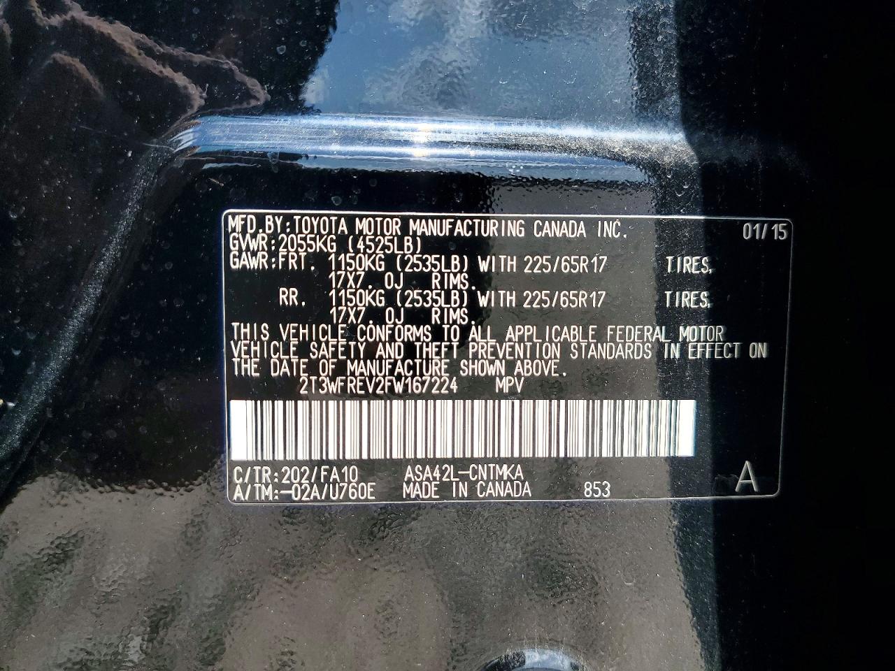 2015 Toyota Rav4 Xle Black vin: 2T3WFREV2FW167224