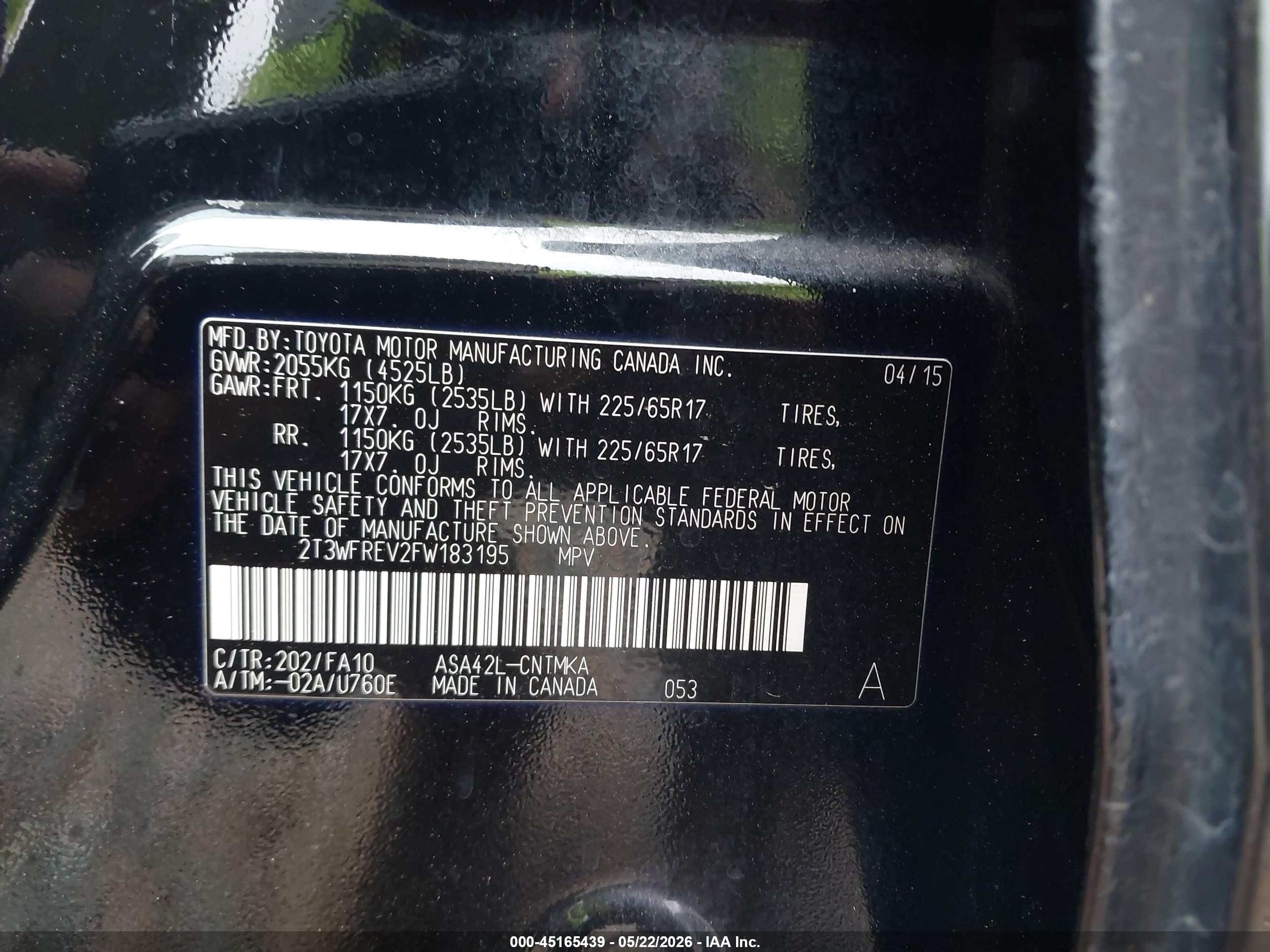 2015 Toyota Rav4 Xle Black vin: 2T3WFREV2FW183195