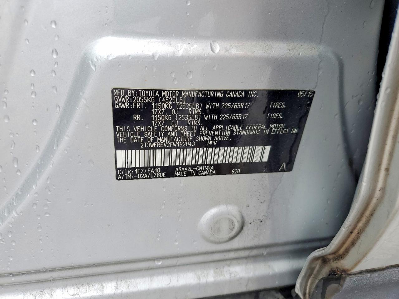 2015 Toyota Rav4 Xle Silver vin: 2T3WFREV2FW192043