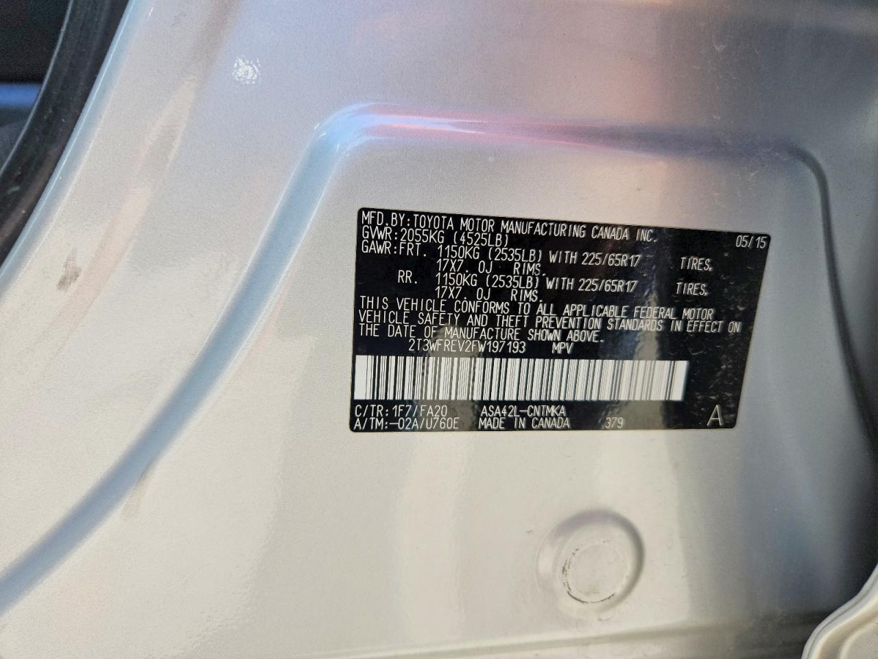 2015 Toyota Rav4 Xle Silver vin: 2T3WFREV2FW197193