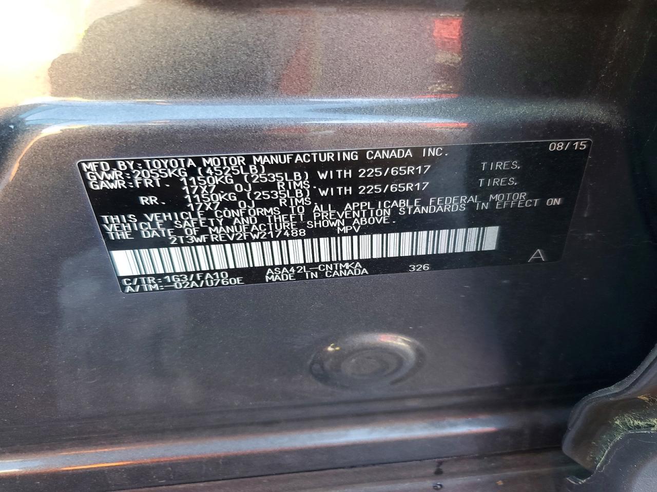 2015 Toyota Rav4 Xle Charcoal vin: 2T3WFREV2FW217488