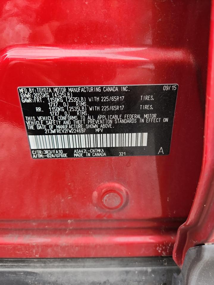 2015 Toyota Rav4 Red vin: 2T3WFREV2FW224697
