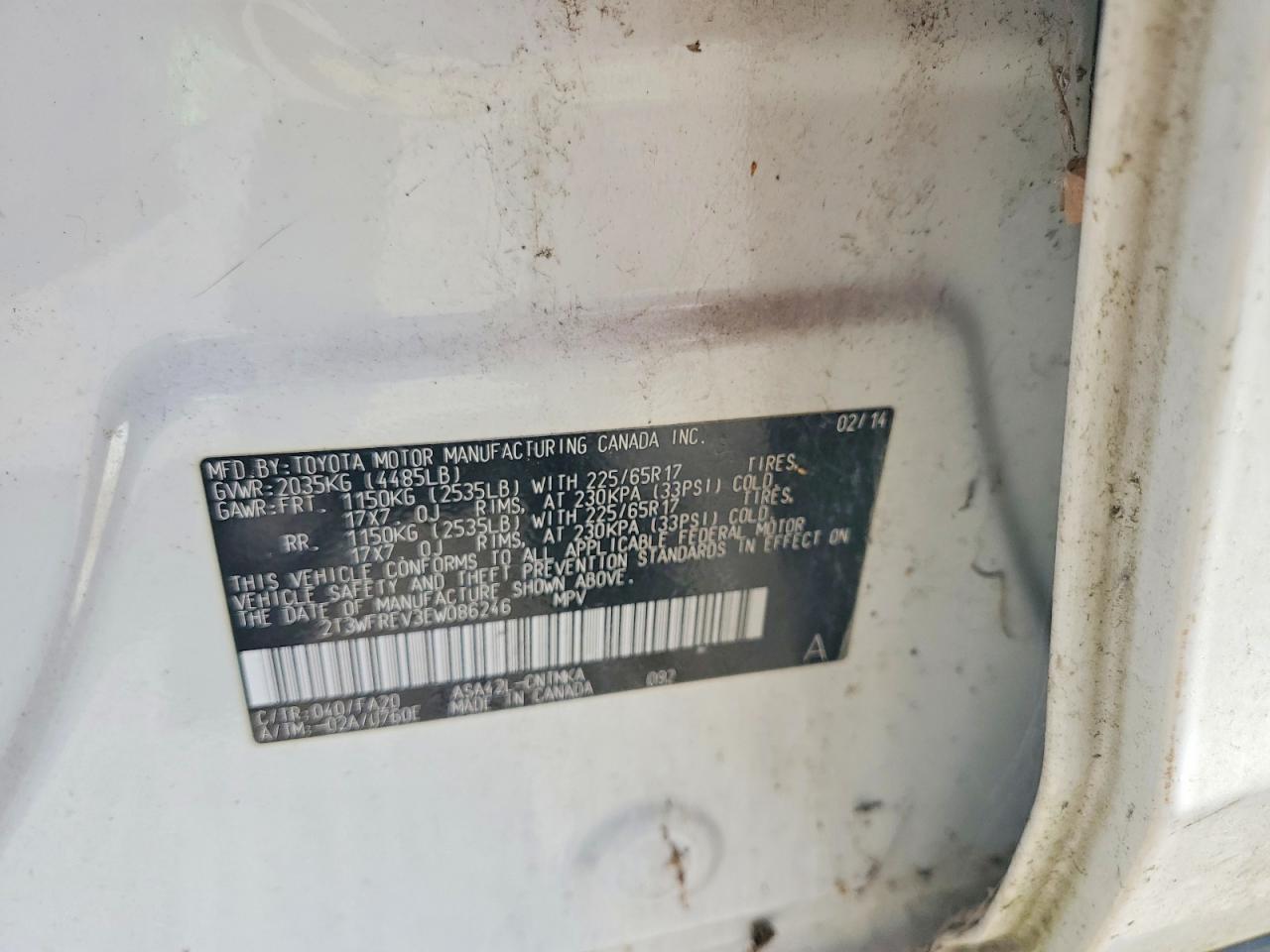 2014 Toyota Rav4 Xle Белый vin: 2T3WFREV3EW086246