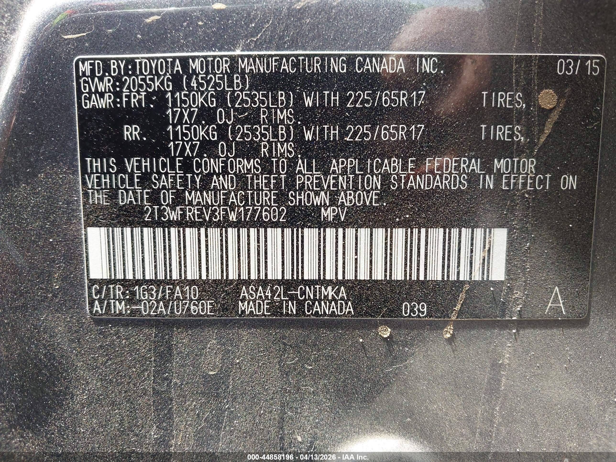 2015 Toyota Rav4 Xle Gray vin: 2T3WFREV3FW177602