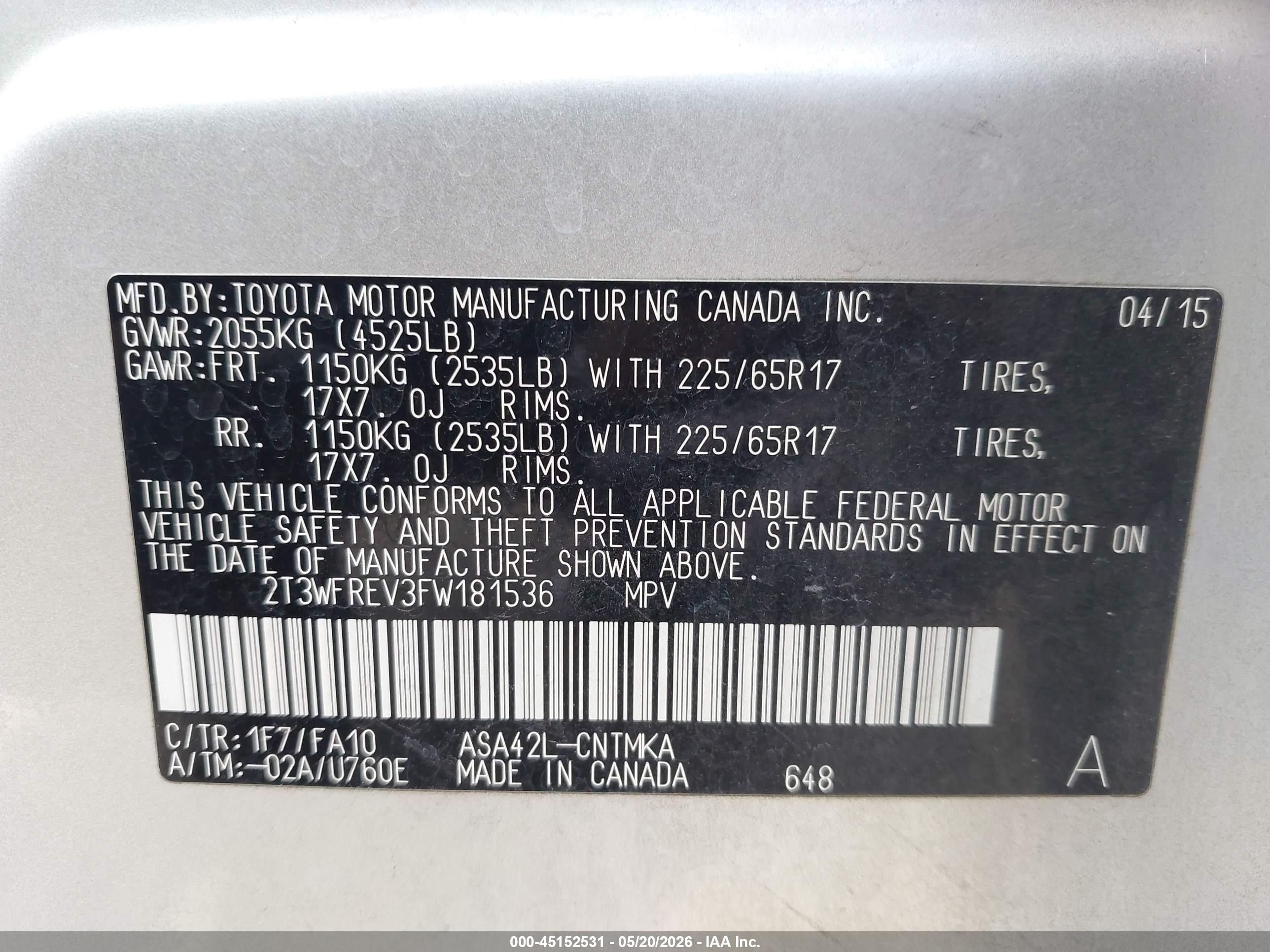2015 Toyota Rav4 Xle Silver vin: 2T3WFREV3FW181536