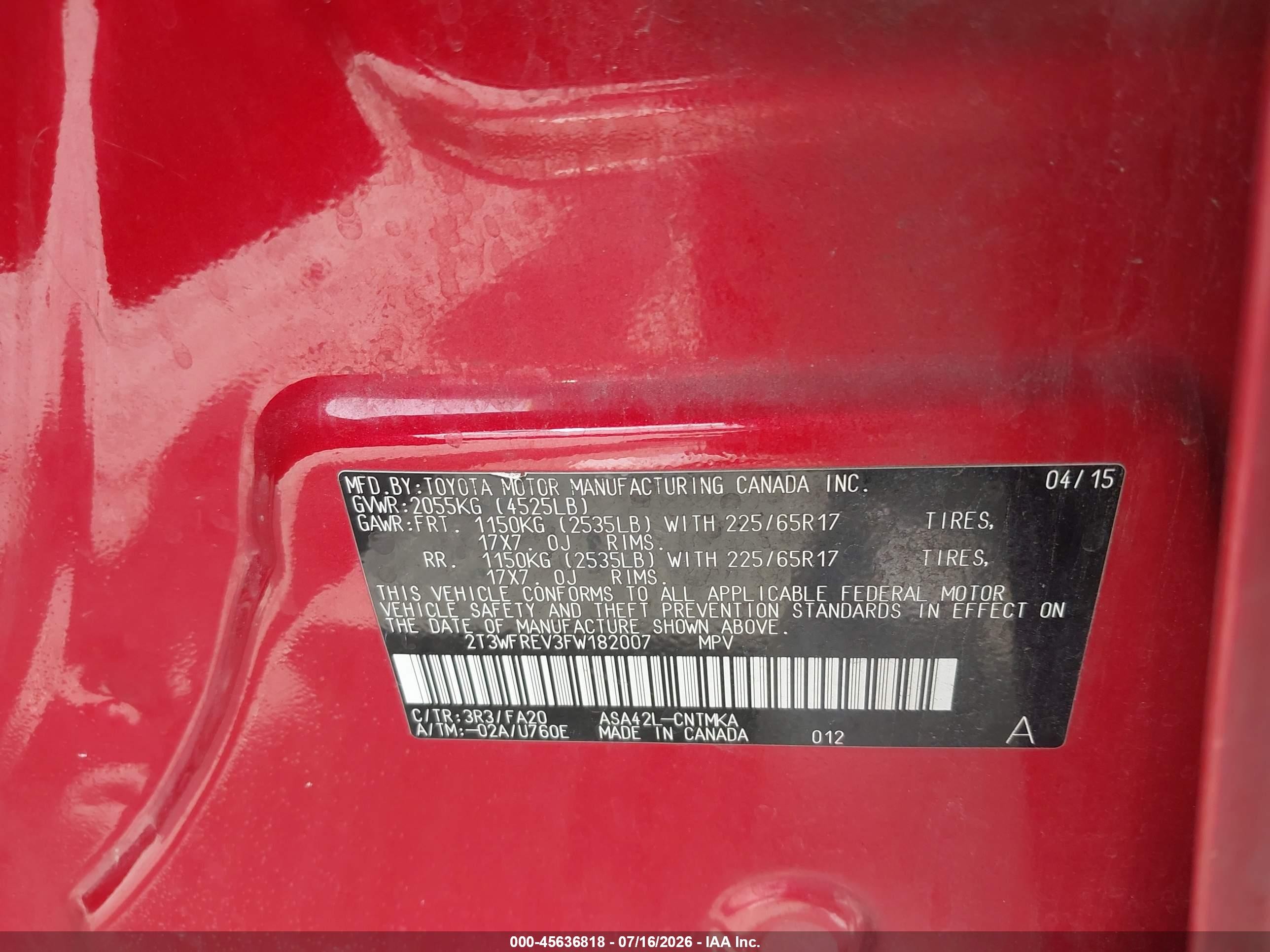 2015 Toyota Rav4 Xle Red vin: 2T3WFREV3FW182007