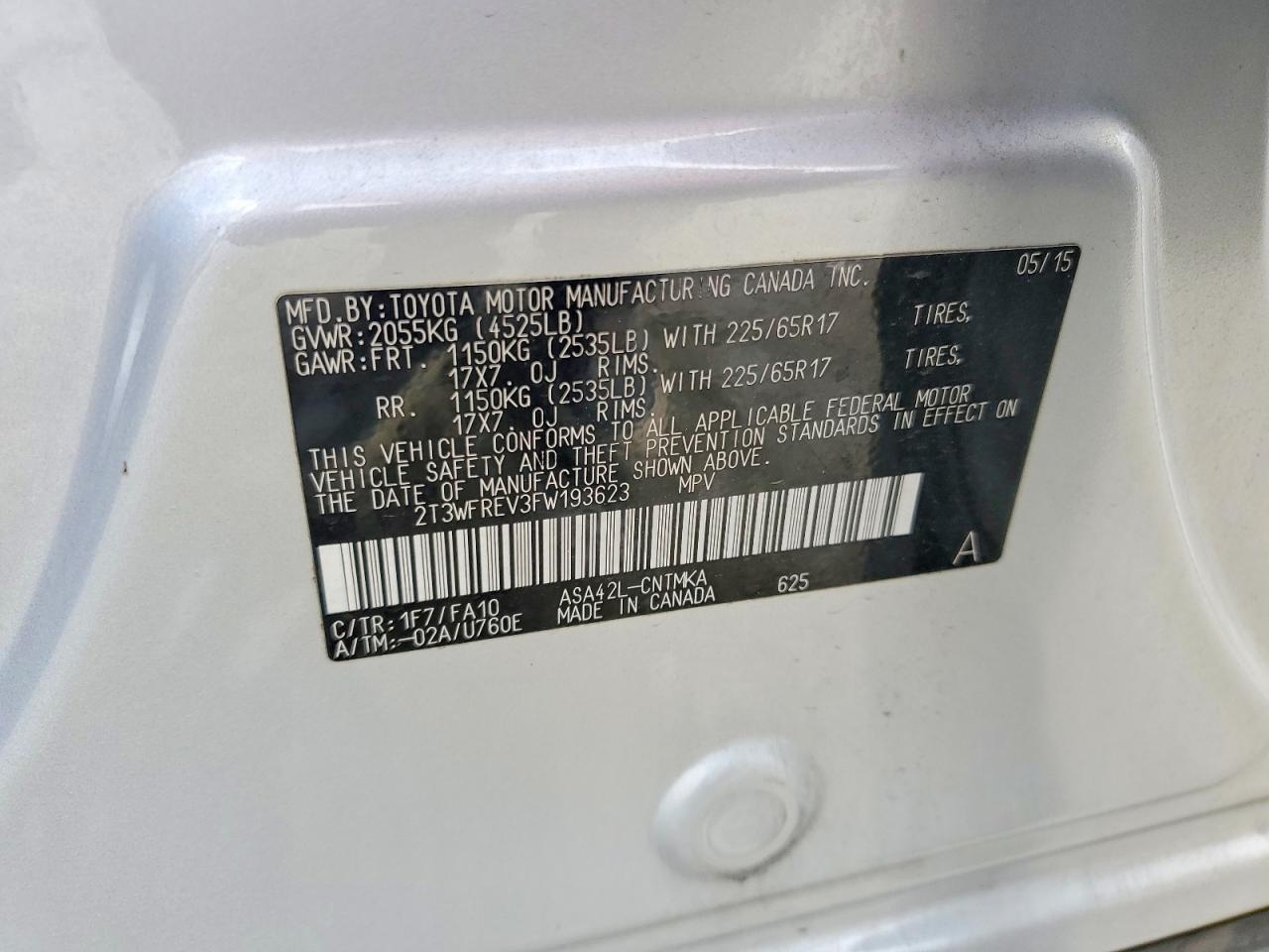 2015 Toyota Rav4 Xle Silver vin: 2T3WFREV3FW193623