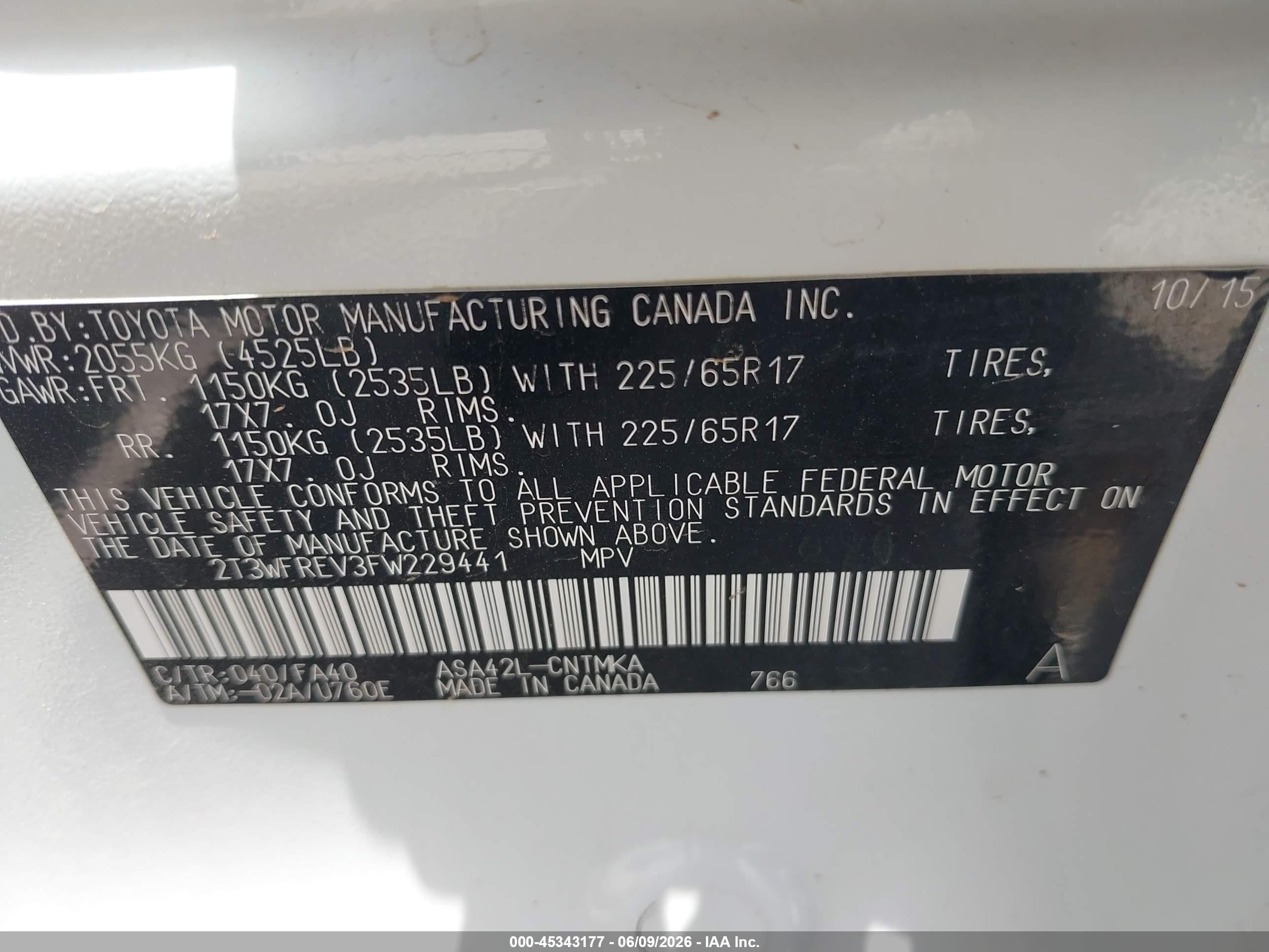 2015 Toyota Rav4 Xle White vin: 2T3WFREV3FW229441