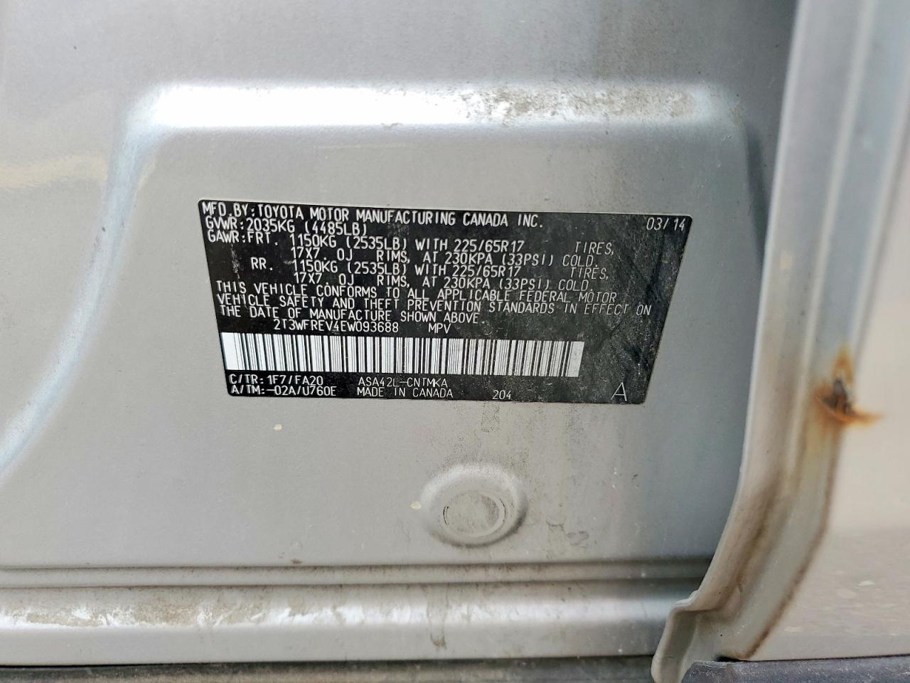 2014 Toyota Rav4 Xle Silver vin: 2T3WFREV4EW093688