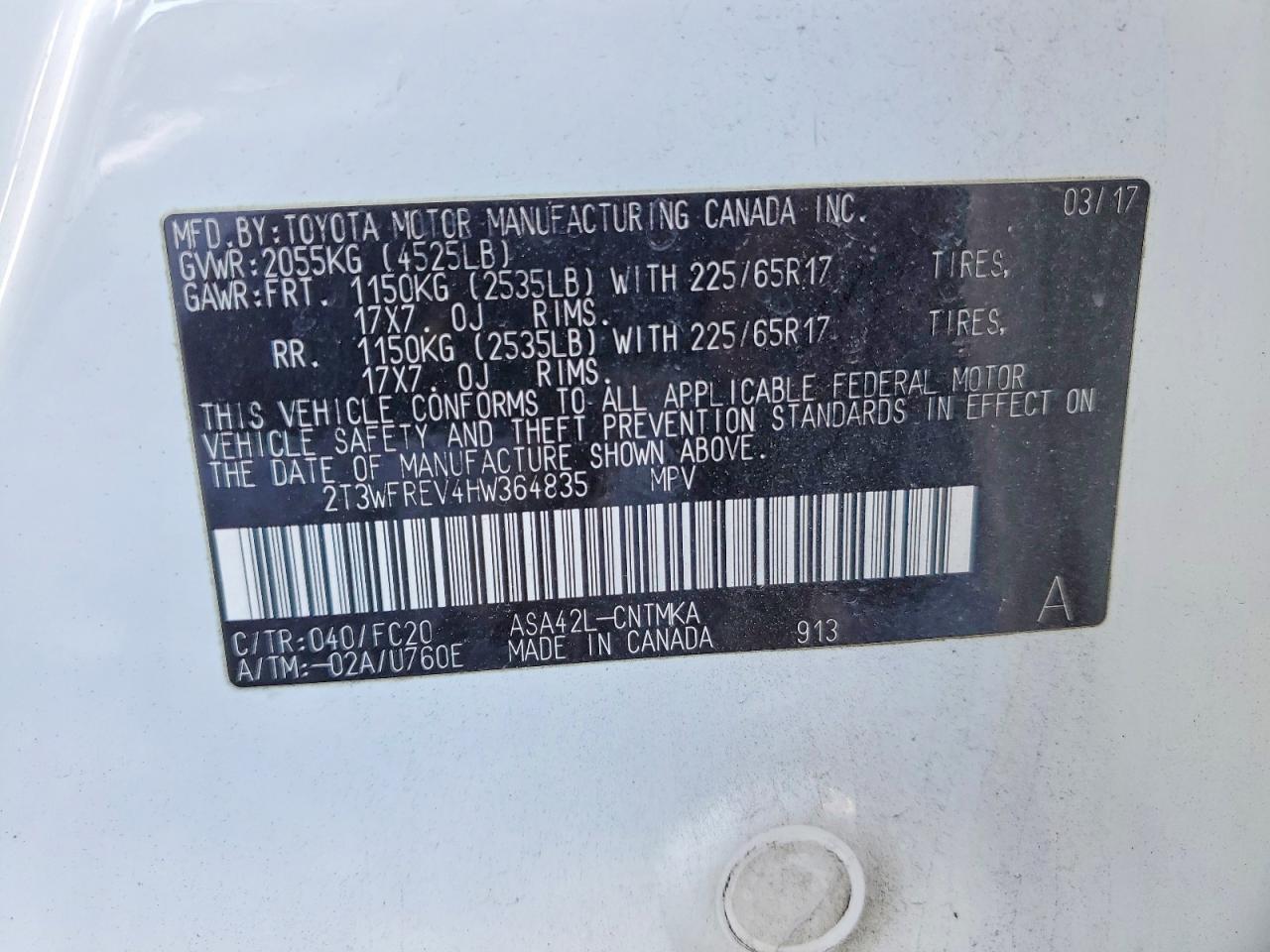2017 Toyota Rav4 Xle White vin: 2T3WFREV4HW364835