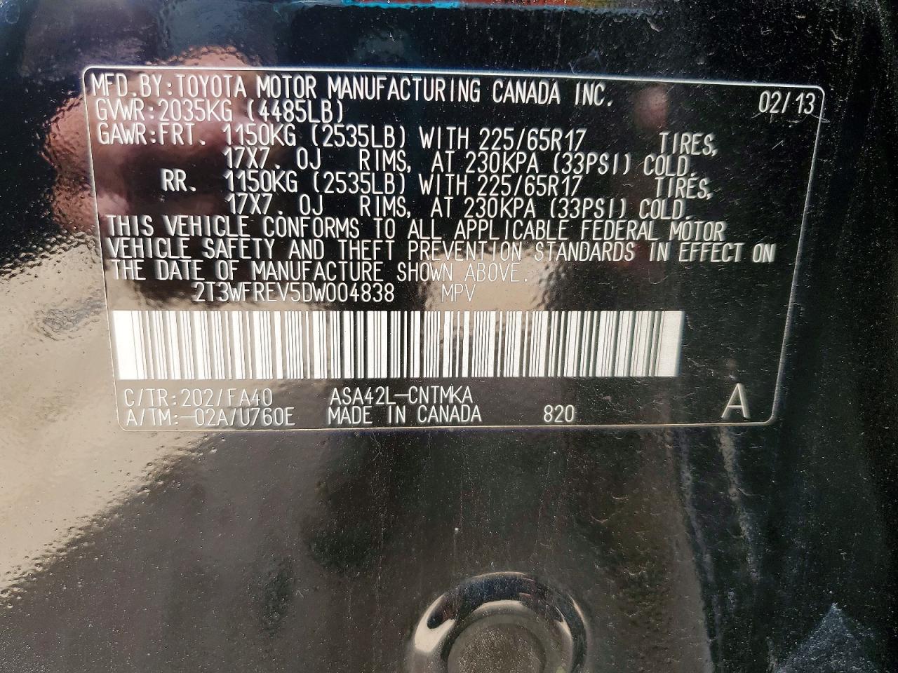 2013 Toyota Rav4 Xle Black vin: 2T3WFREV5DW004838