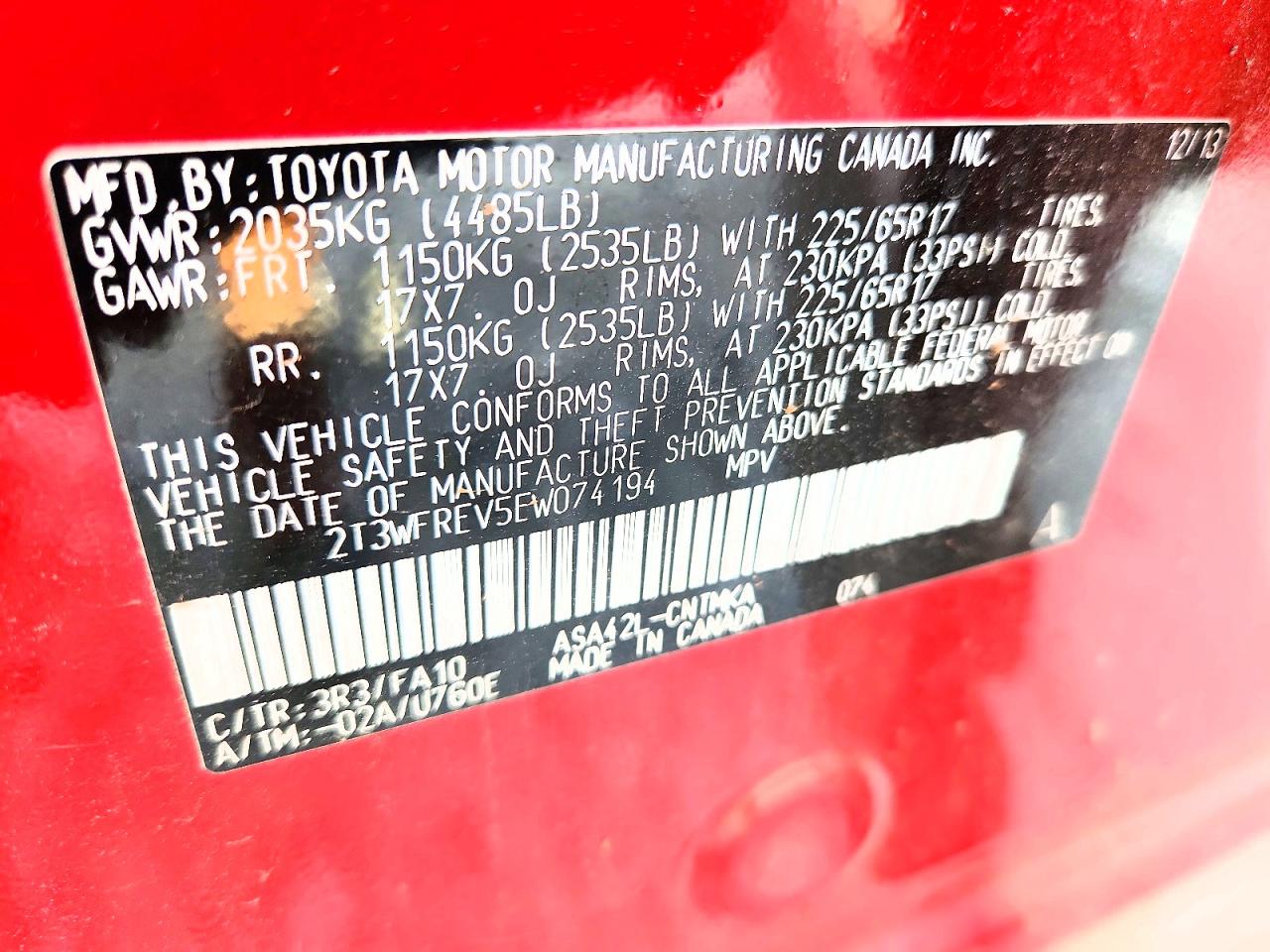 2014 Toyota Rav4 Xle Maroon vin: 2T3WFREV5EW074194