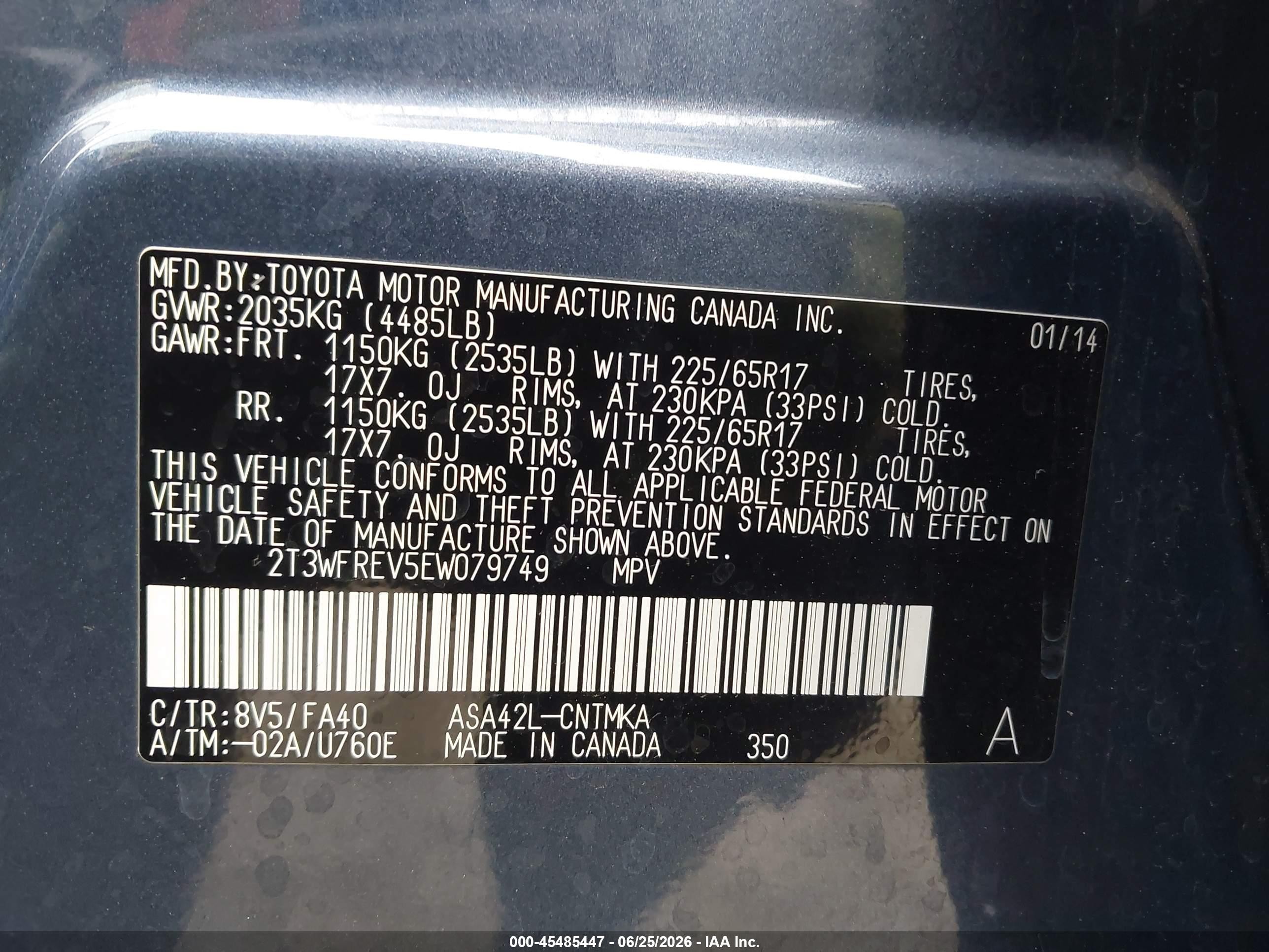 2014 Toyota Rav4 Xle Blue vin: 2T3WFREV5EW079749