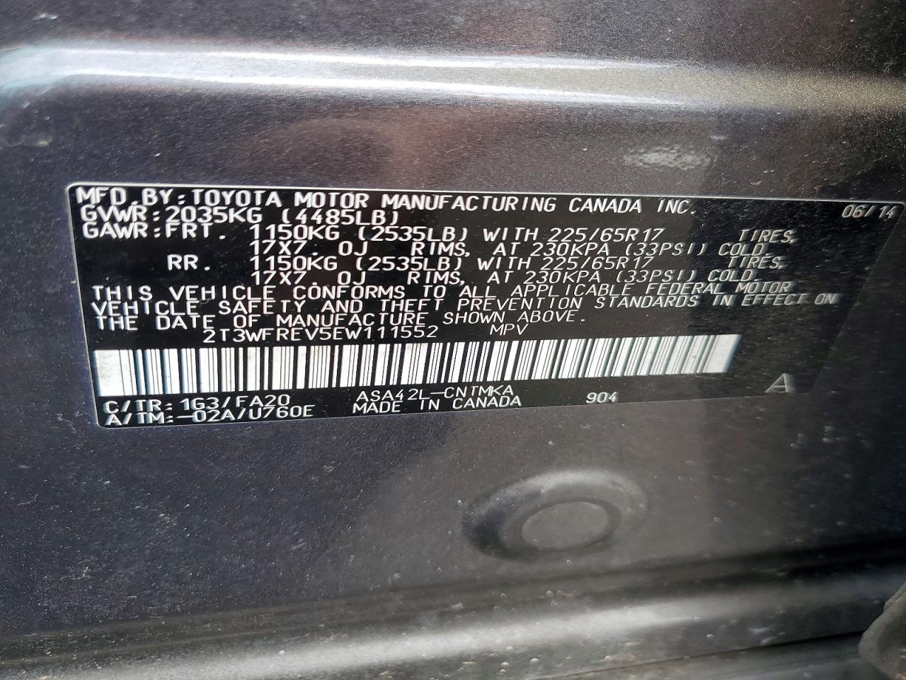 2014 Toyota Rav4 Xle Gray vin: 2T3WFREV5EW111552