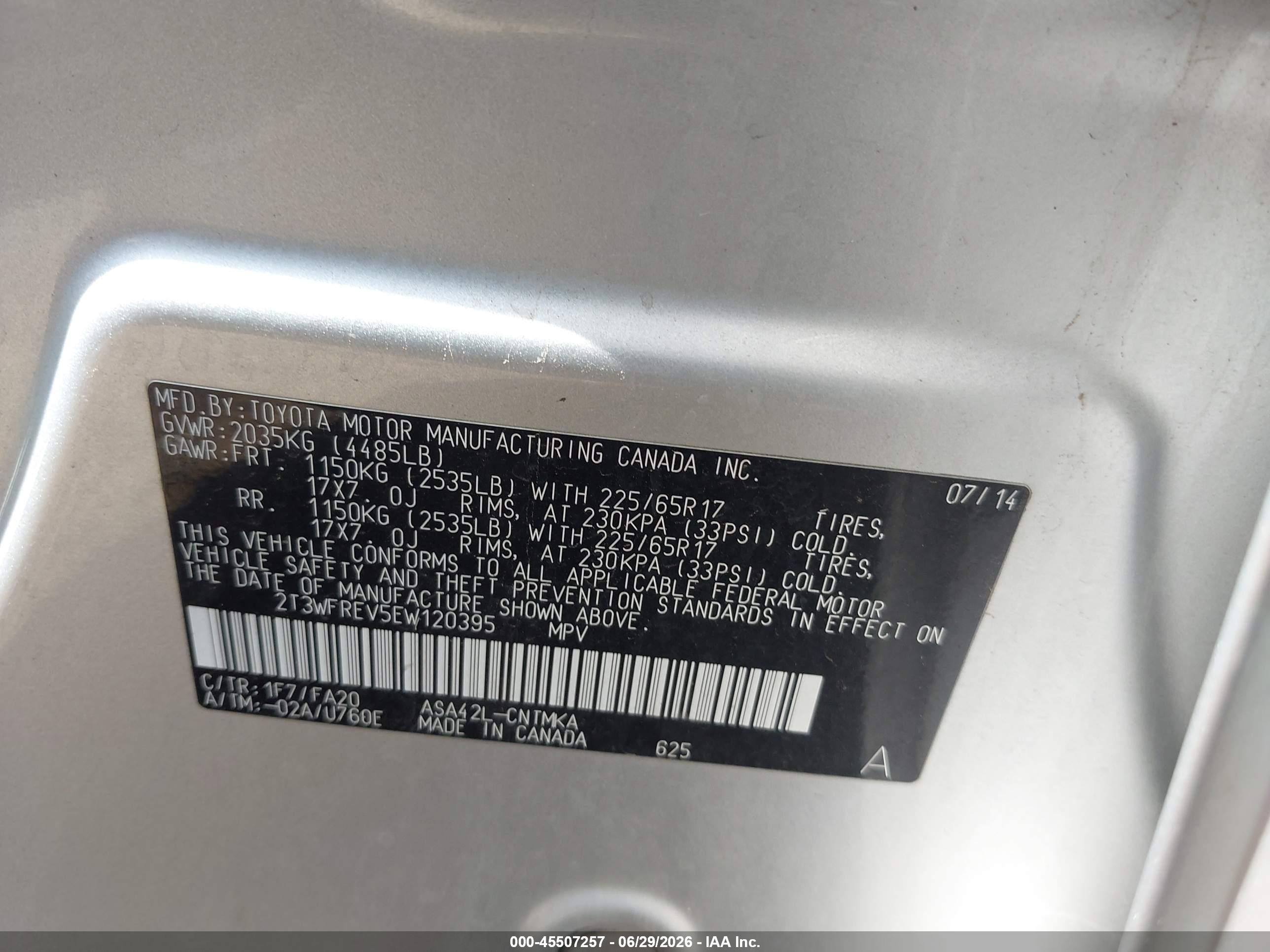 2014 Toyota Rav4 Xle Silver vin: 2T3WFREV5EW120395