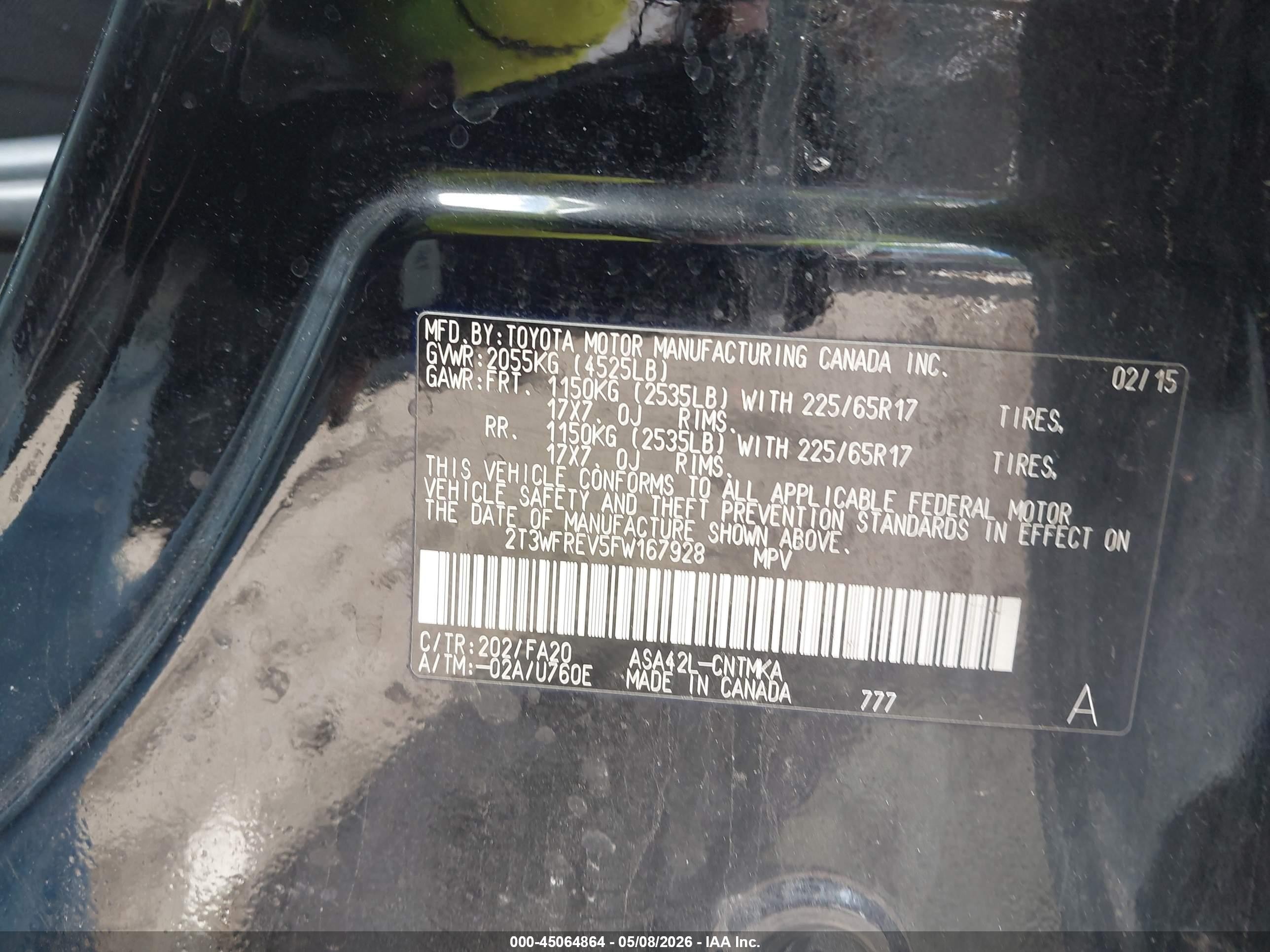 2015 Toyota Rav4 Xle Black vin: 2T3WFREV5FW167928