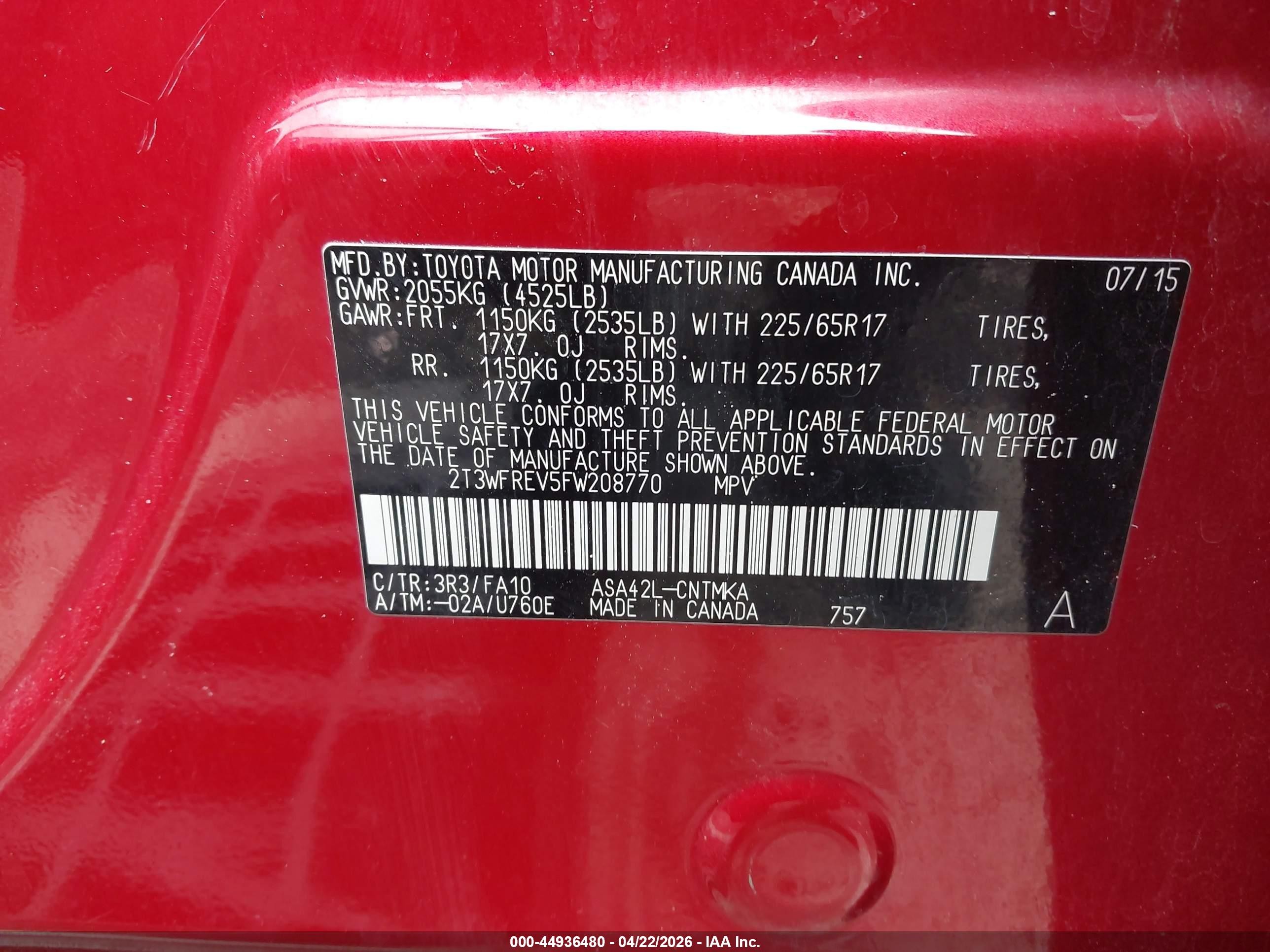 2015 Toyota Rav4 Xle Red vin: 2T3WFREV5FW208770