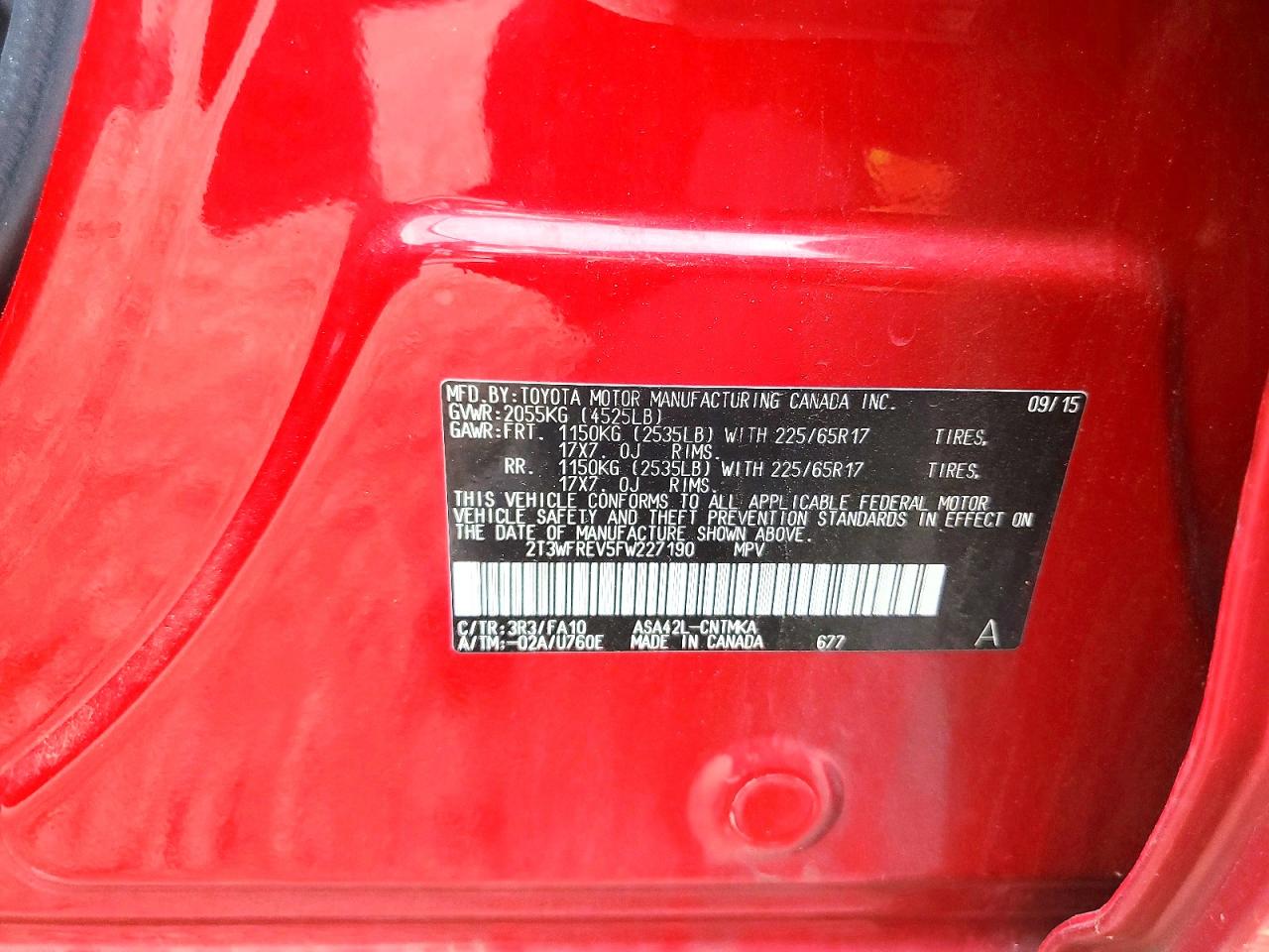2015 Toyota Rav4 Xle Красный vin: 2T3WFREV5FW227190