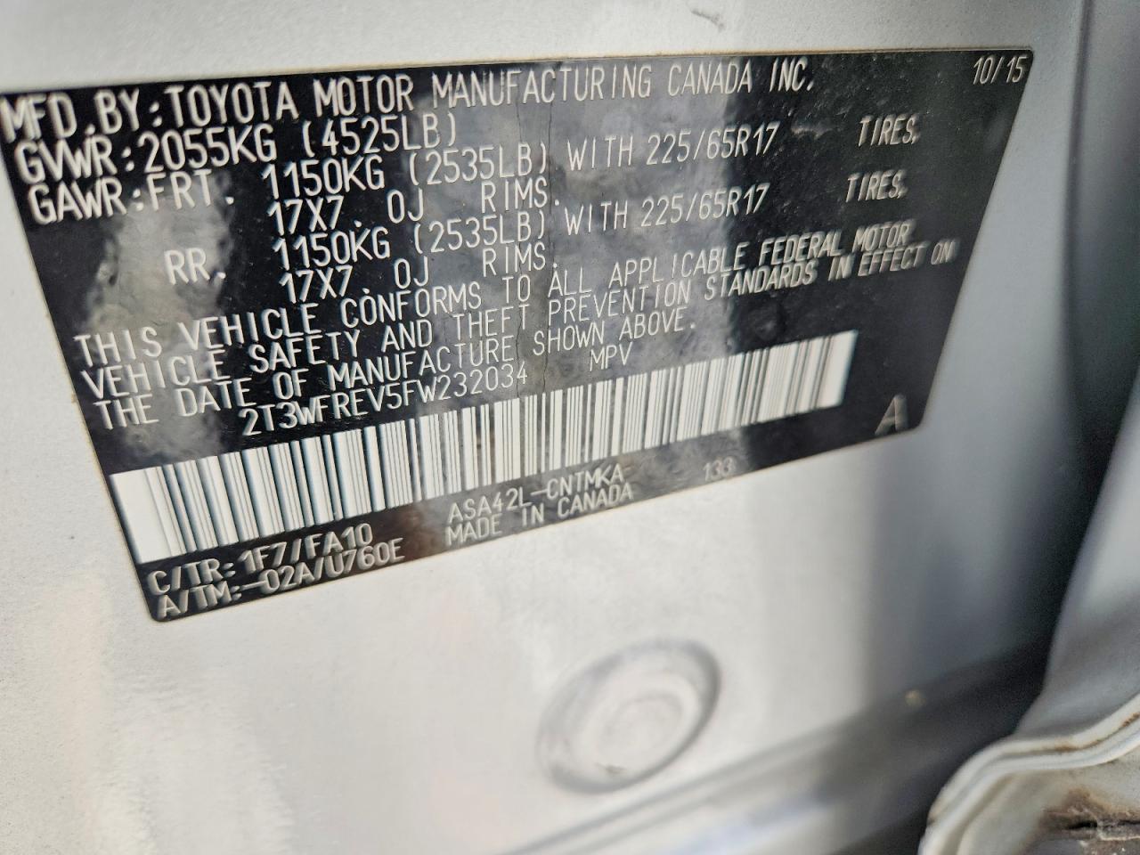 2015 Toyota Rav4 Xle Silver vin: 2T3WFREV5FW232034