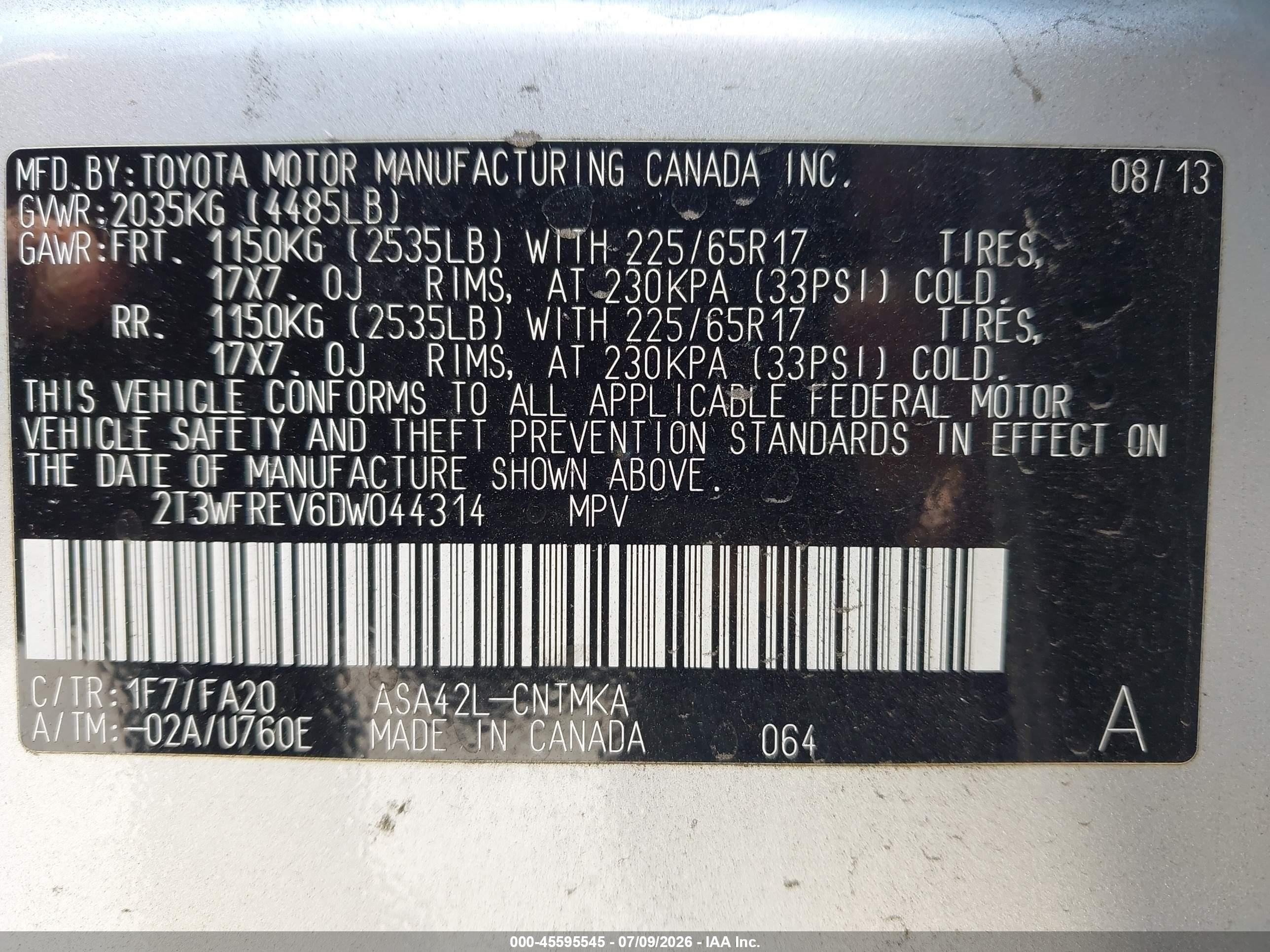 2013 Toyota Rav4 Xle Серебряный vin: 2T3WFREV6DW044314