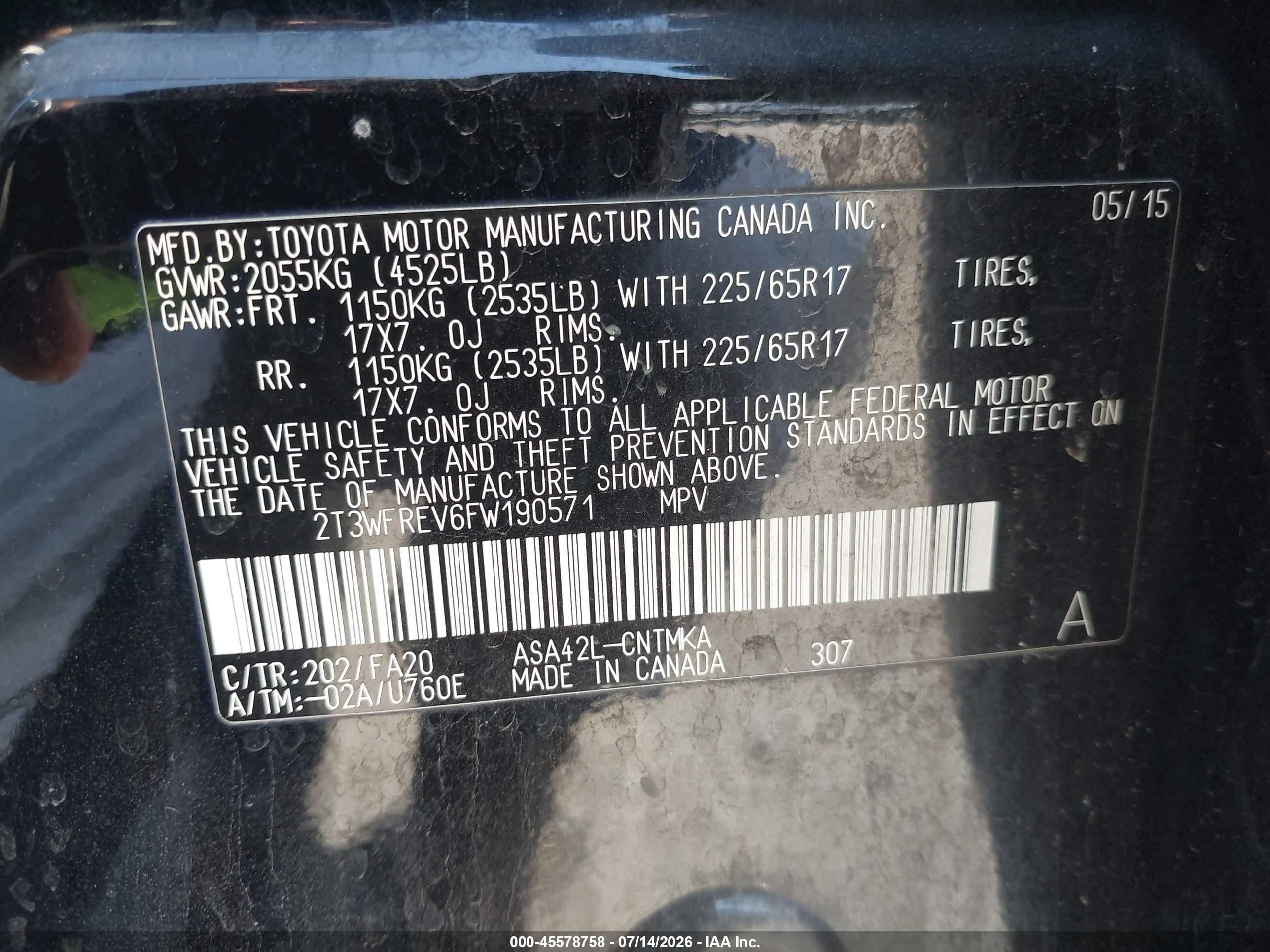 2015 Toyota Rav4 Xle Black vin: 2T3WFREV6FW190571