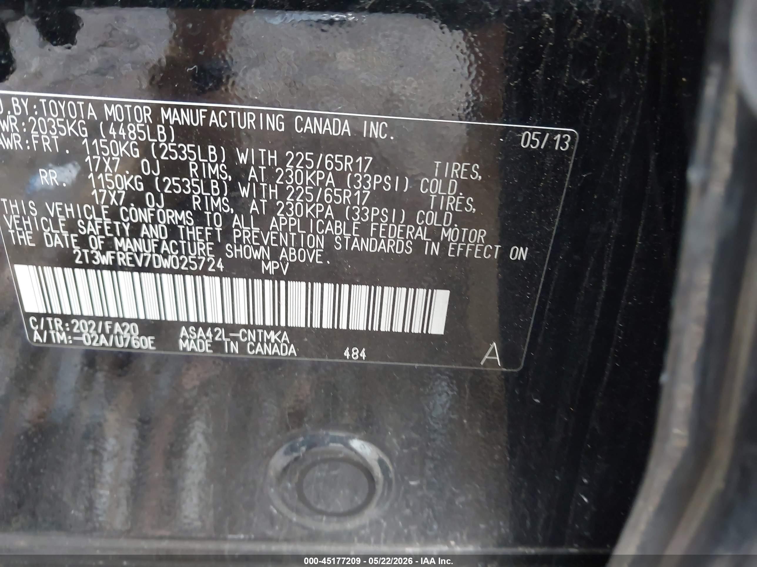 2013 Toyota Rav4 Xle Black vin: 2T3WFREV7DW025724