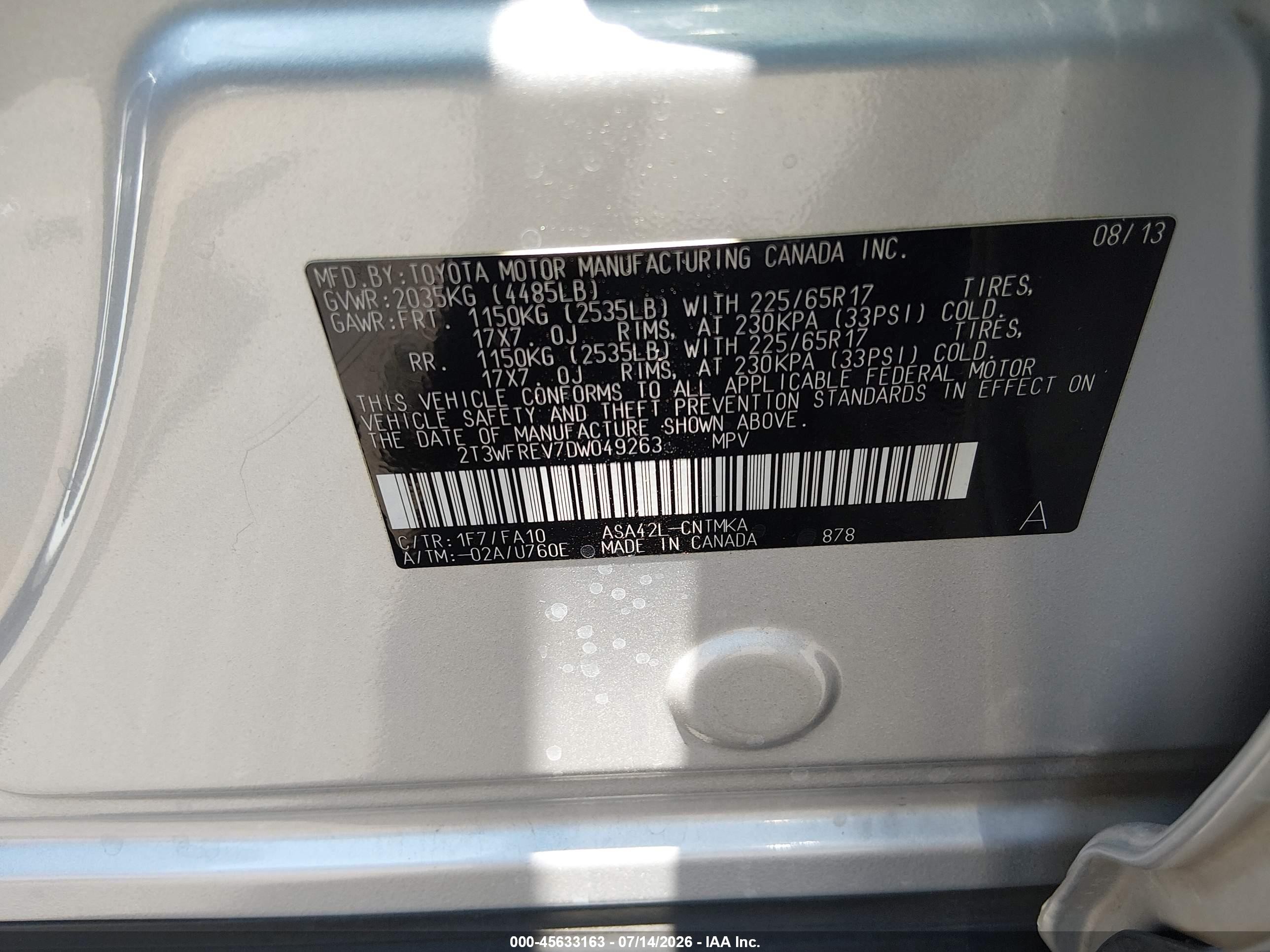 2013 Toyota Rav4 Xle Silver vin: 2T3WFREV7DW049263