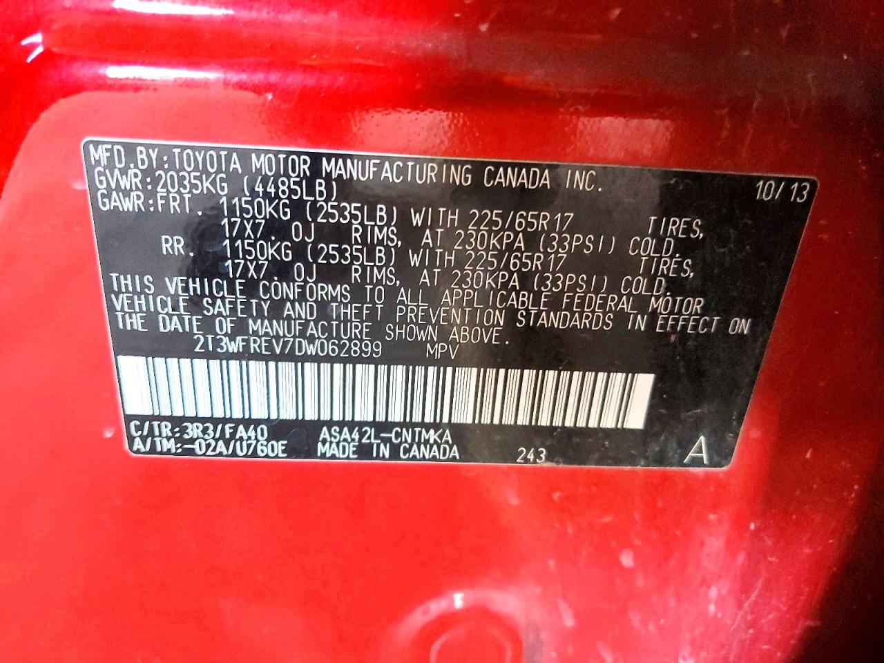 2013 Toyota Rav4 Xle Red vin: 2T3WFREV7DW062899