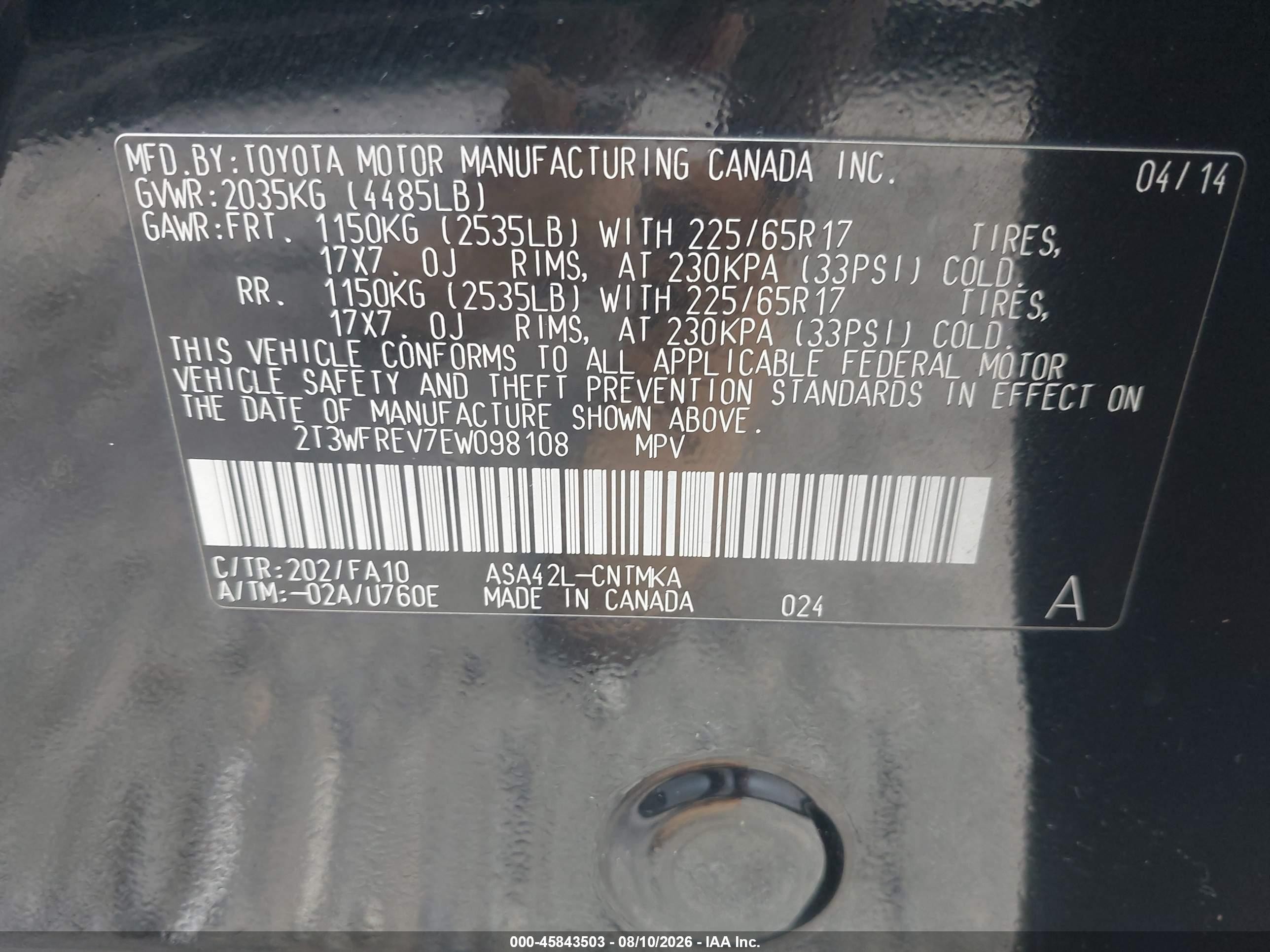 2014 Toyota Rav4 Xle Black vin: 2T3WFREV7EW098108