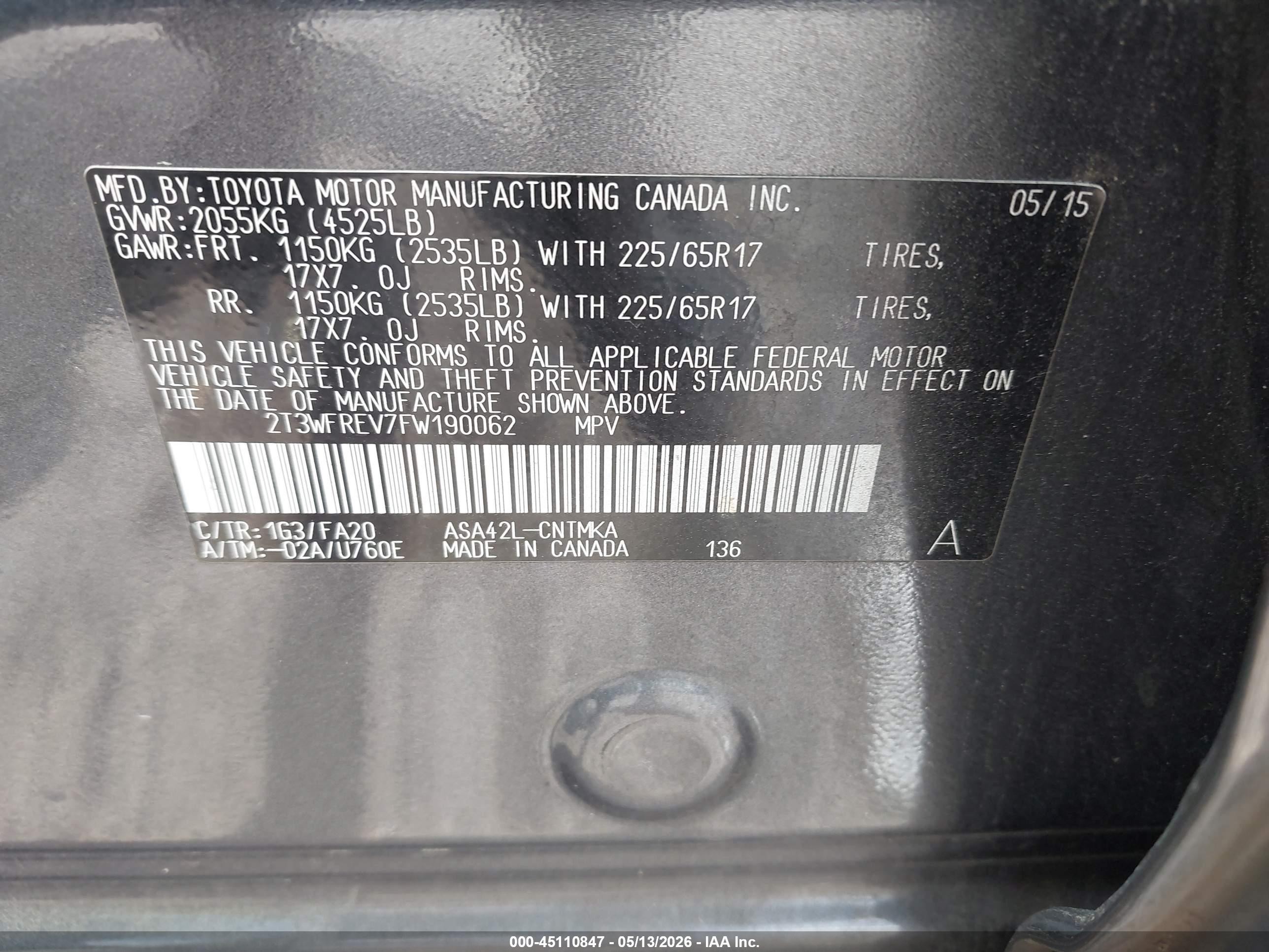 2015 Toyota Rav4 Xle Gray vin: 2T3WFREV7FW190062