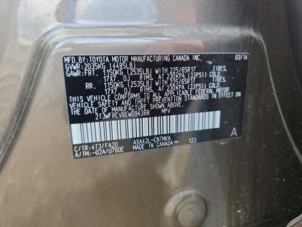2014 Toyota Rav4 Xle Charcoal vin: 2T3WFREV8EW094388