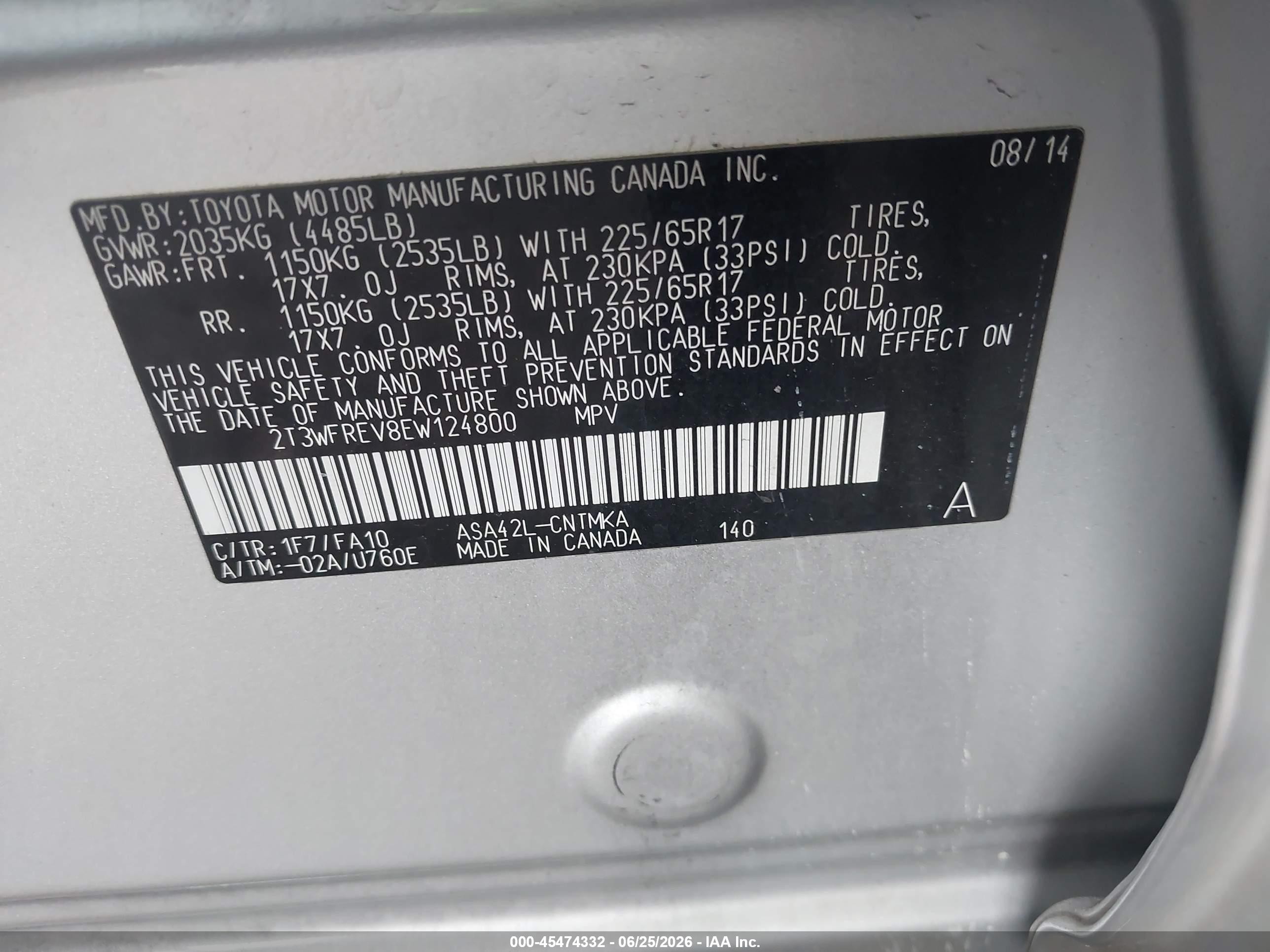 2014 Toyota Rav4 Xle Silver vin: 2T3WFREV8EW124800