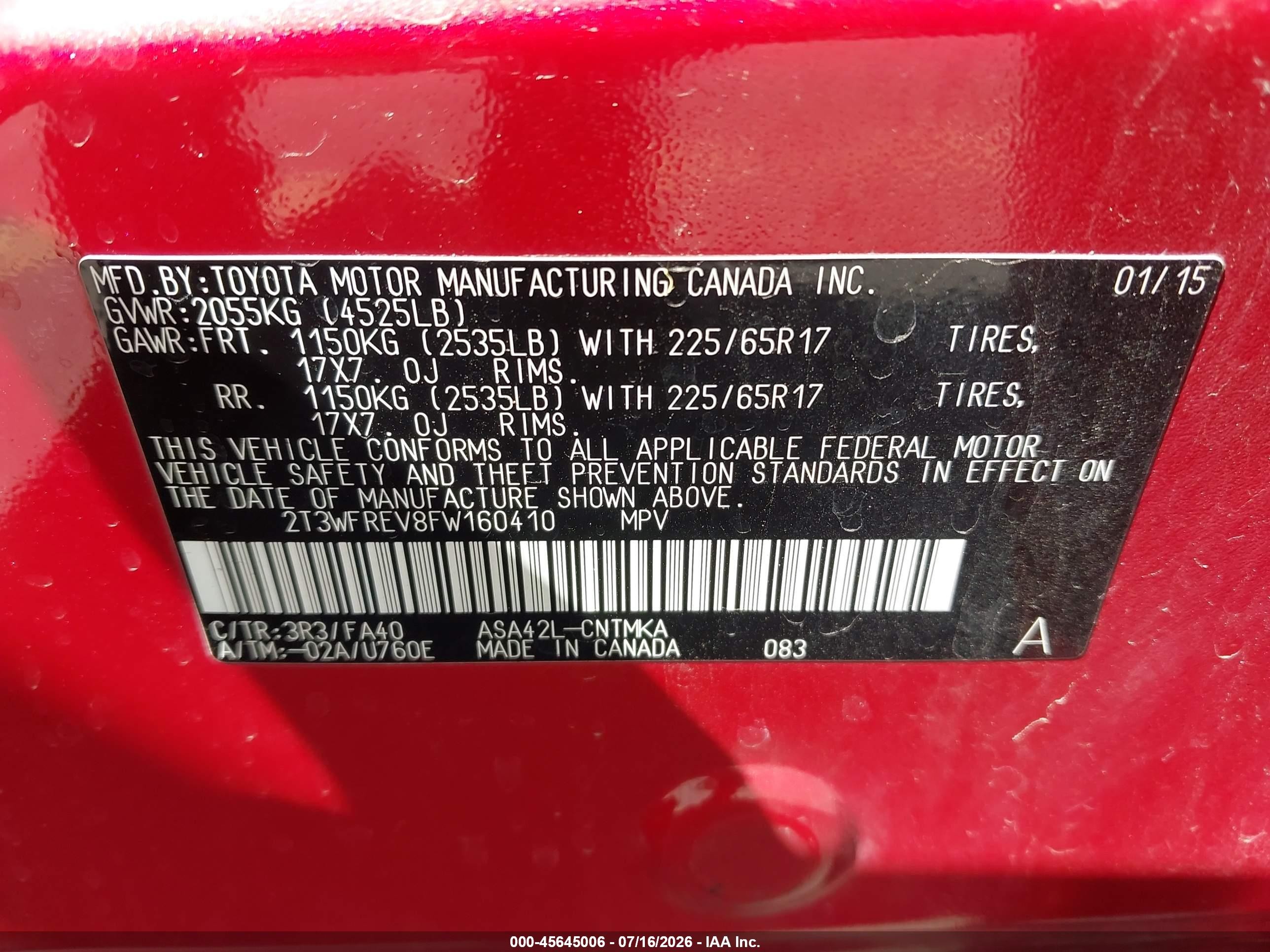 2015 Toyota Rav4 Xle Red vin: 2T3WFREV8FW160410