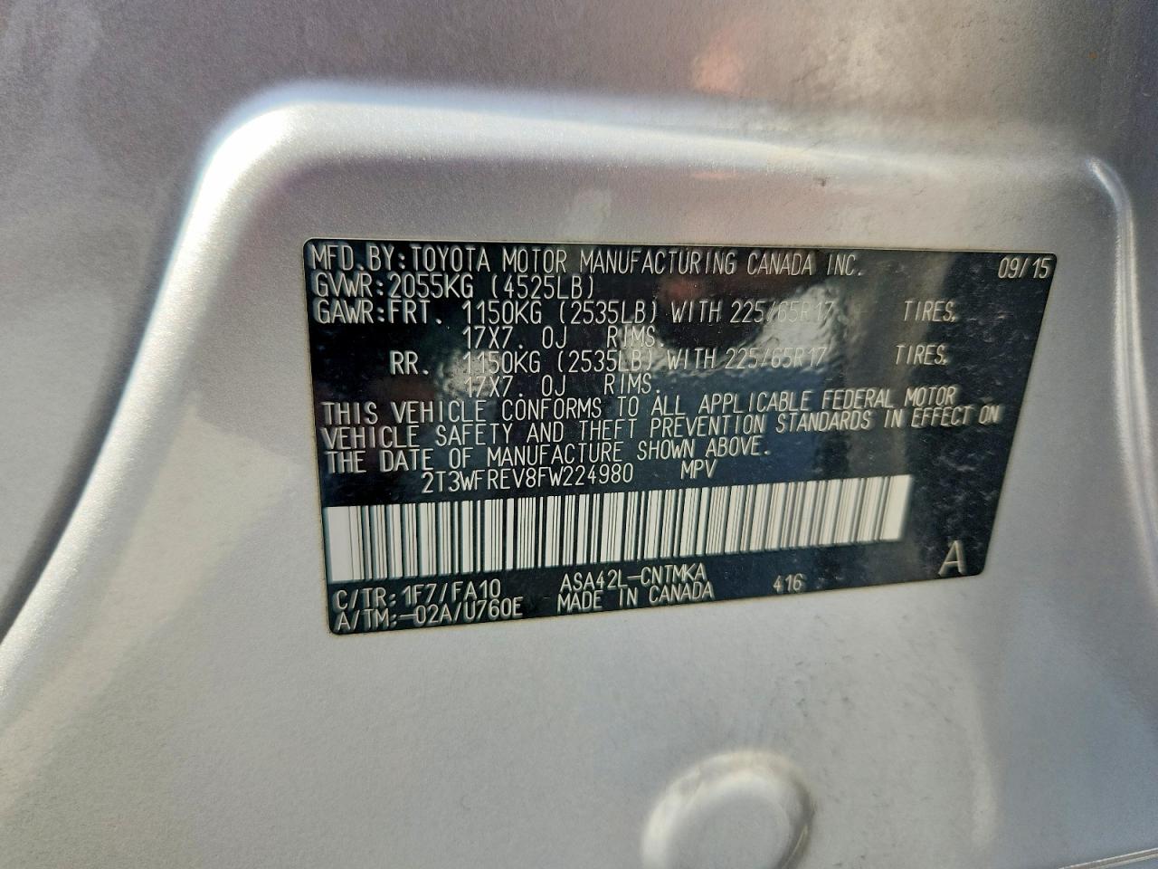 2015 Toyota Rav4 Xle Silver vin: 2T3WFREV8FW224980