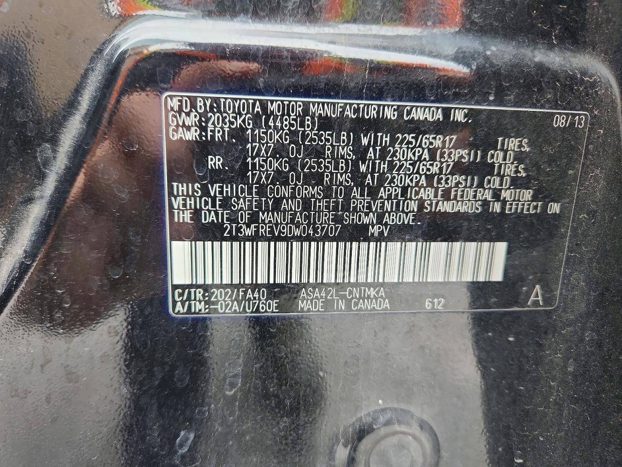 2013 Toyota Rav4 Xle Black vin: 2T3WFREV9DW043707